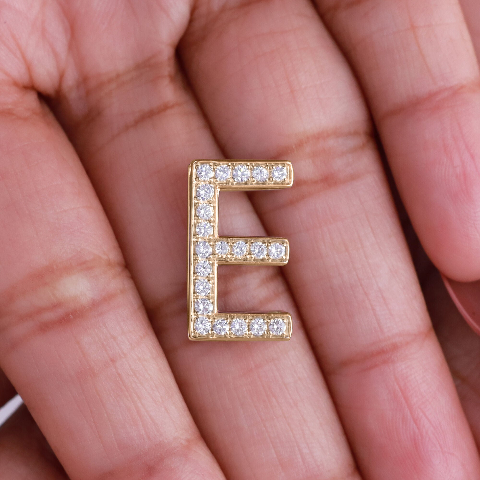 E Initial Letter Ring Round Cut Lab Grown Diamond