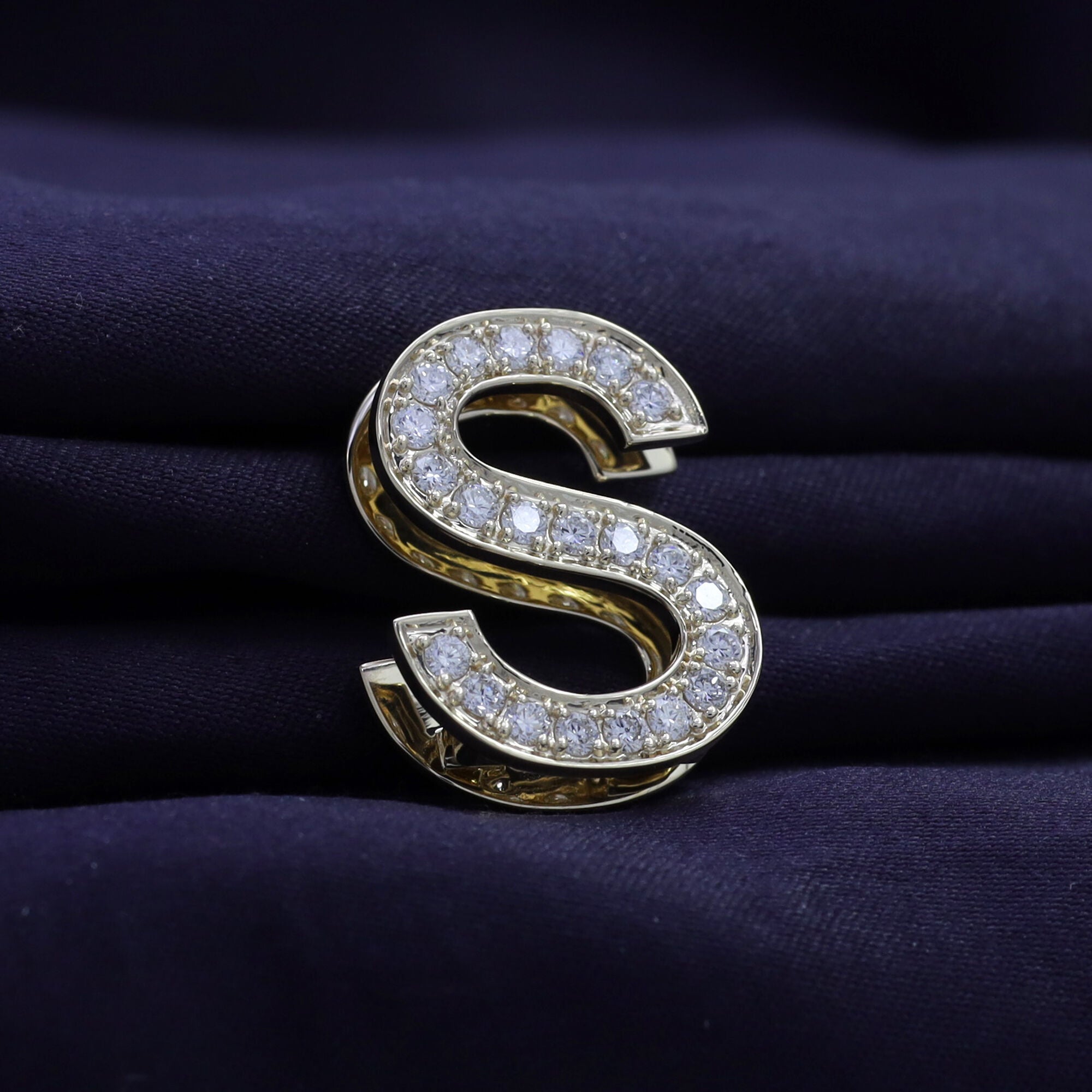 S Initial Letter Ring Round Cut Lab Grown Diamond