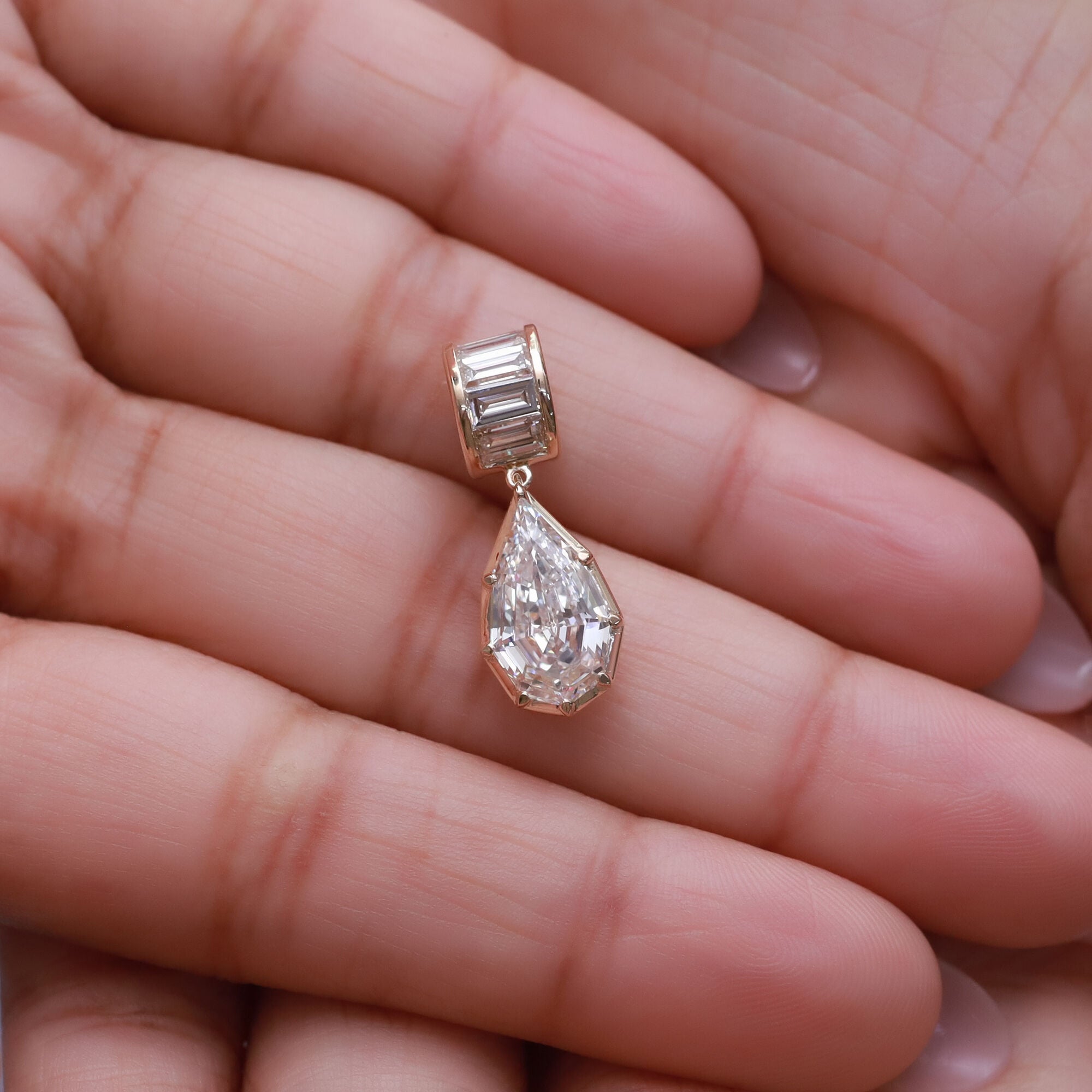 Solitaire Pendant Pear and Baguette Cut Lab Grown Diamond