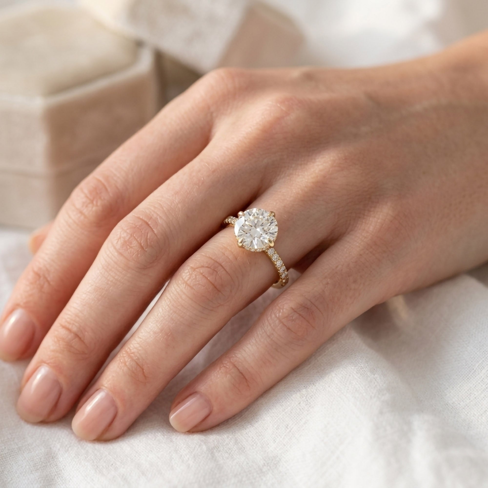Hidden Halo Solitaire Engagement Ring Center 8.5mm Lab Grown Diamond