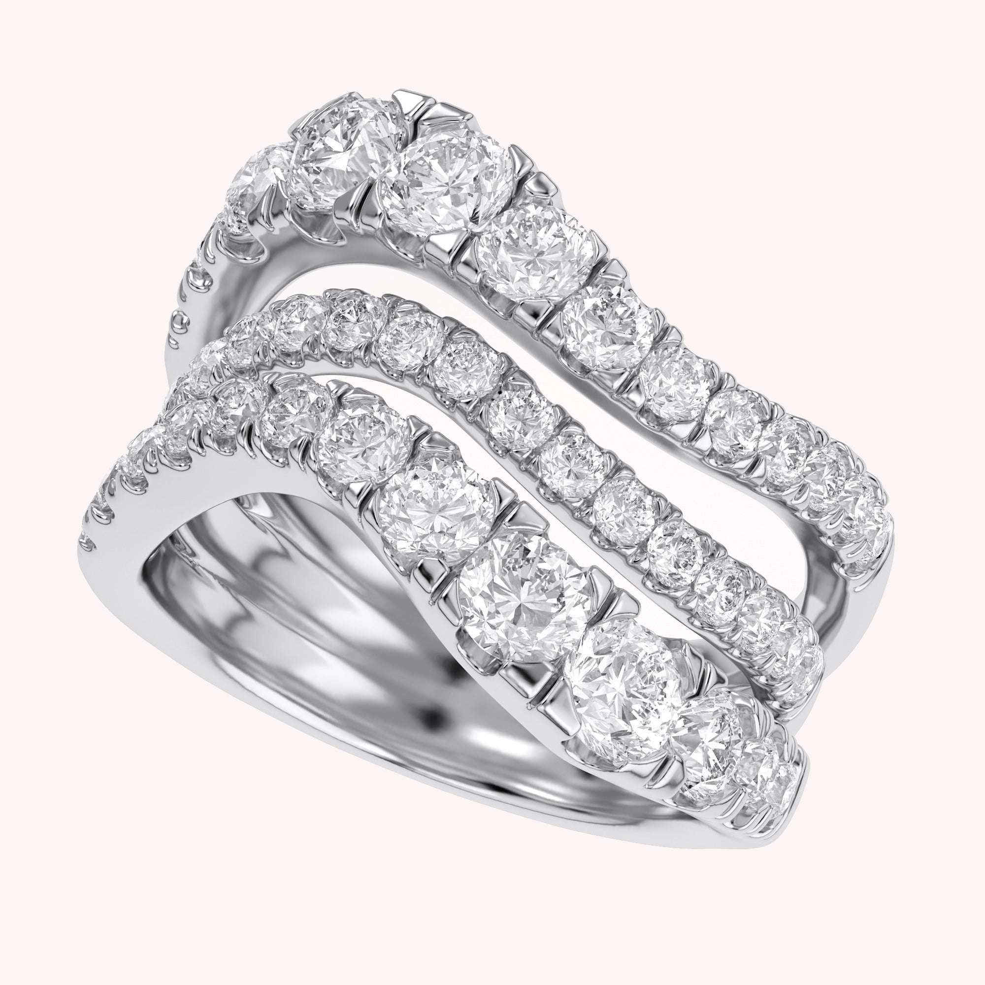 Three Row Wedding Band Ring Lab Grown Diamond