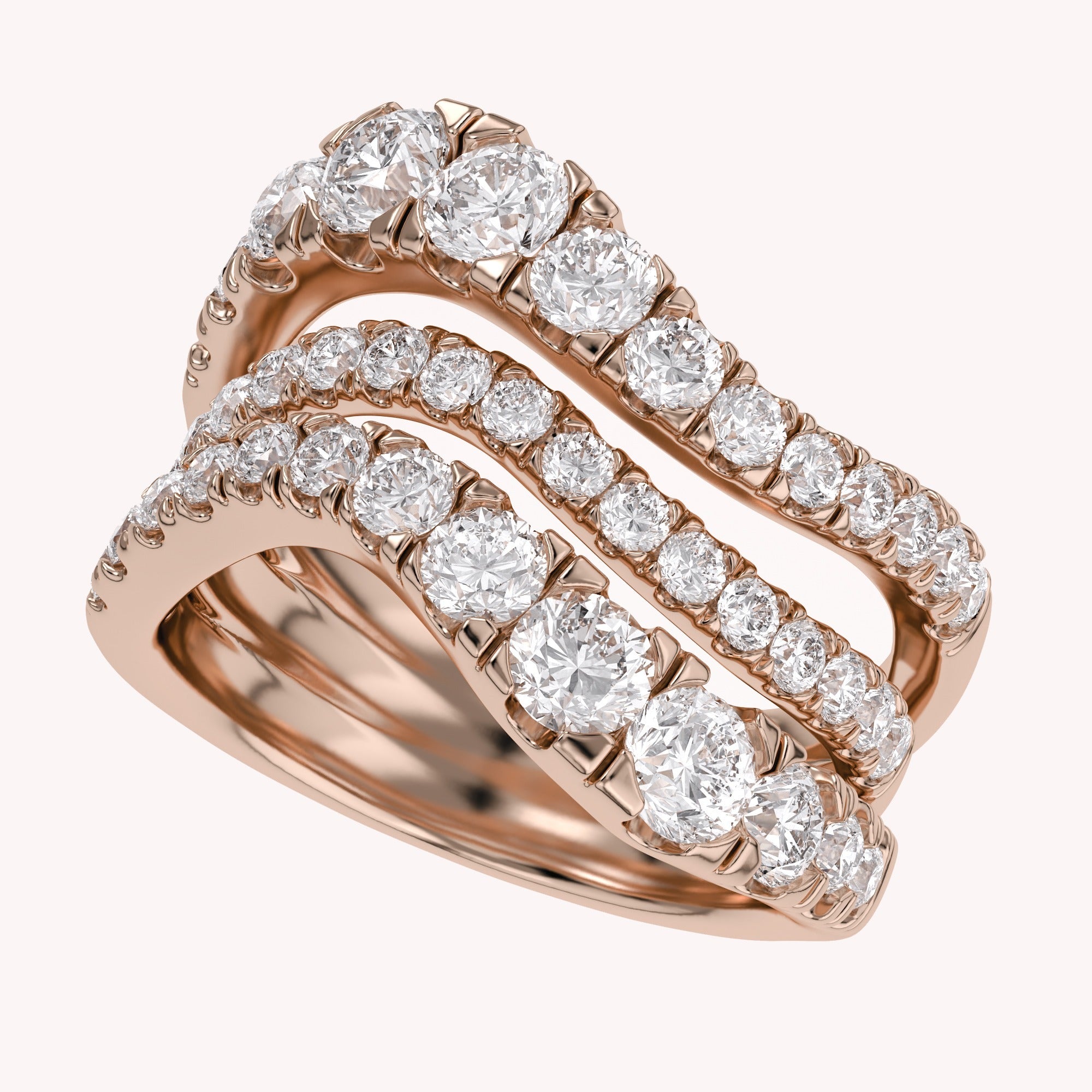 Three Row Wedding Band Ring Lab Grown Diamond