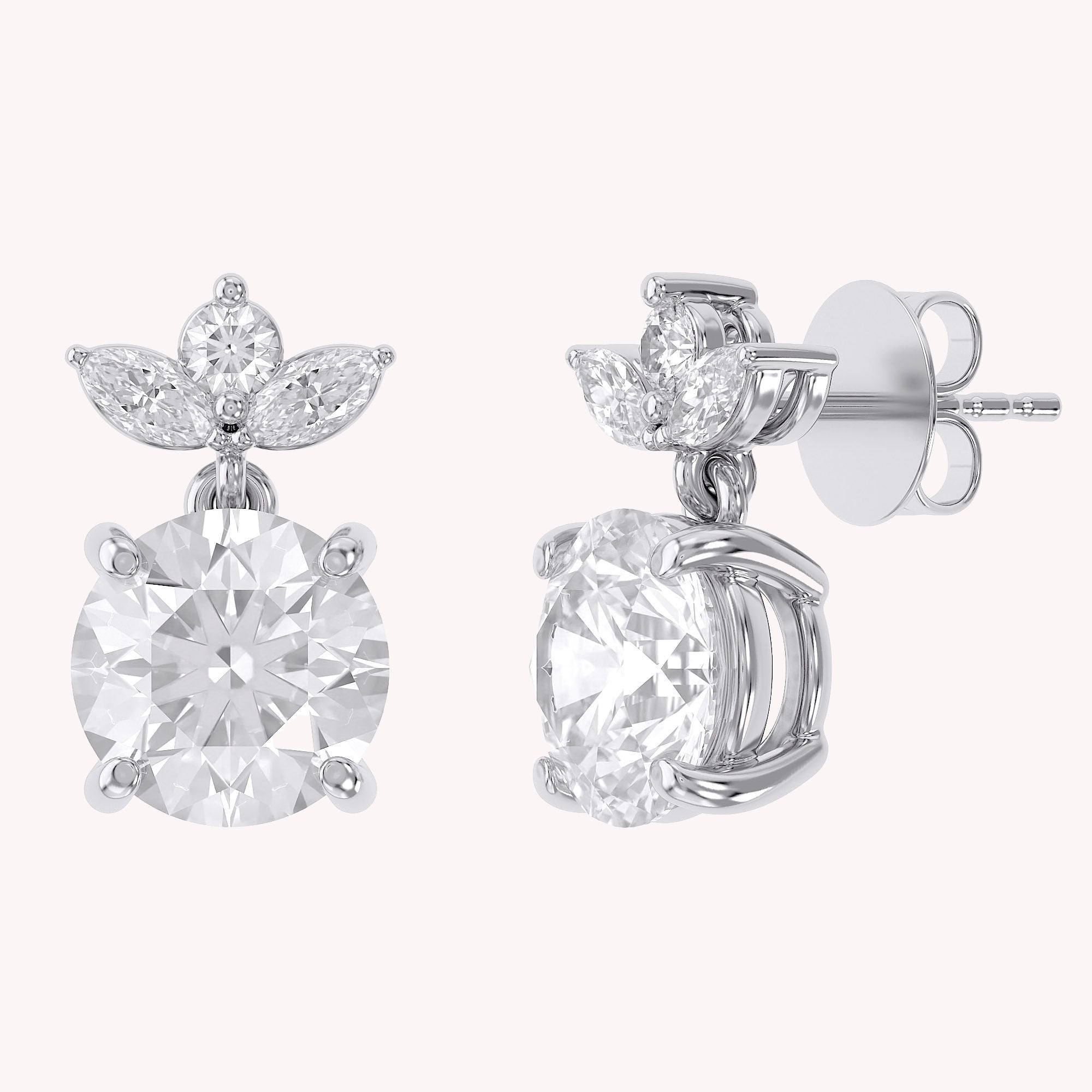 Flower Drop Stud Earrings Lab Grown Diamond