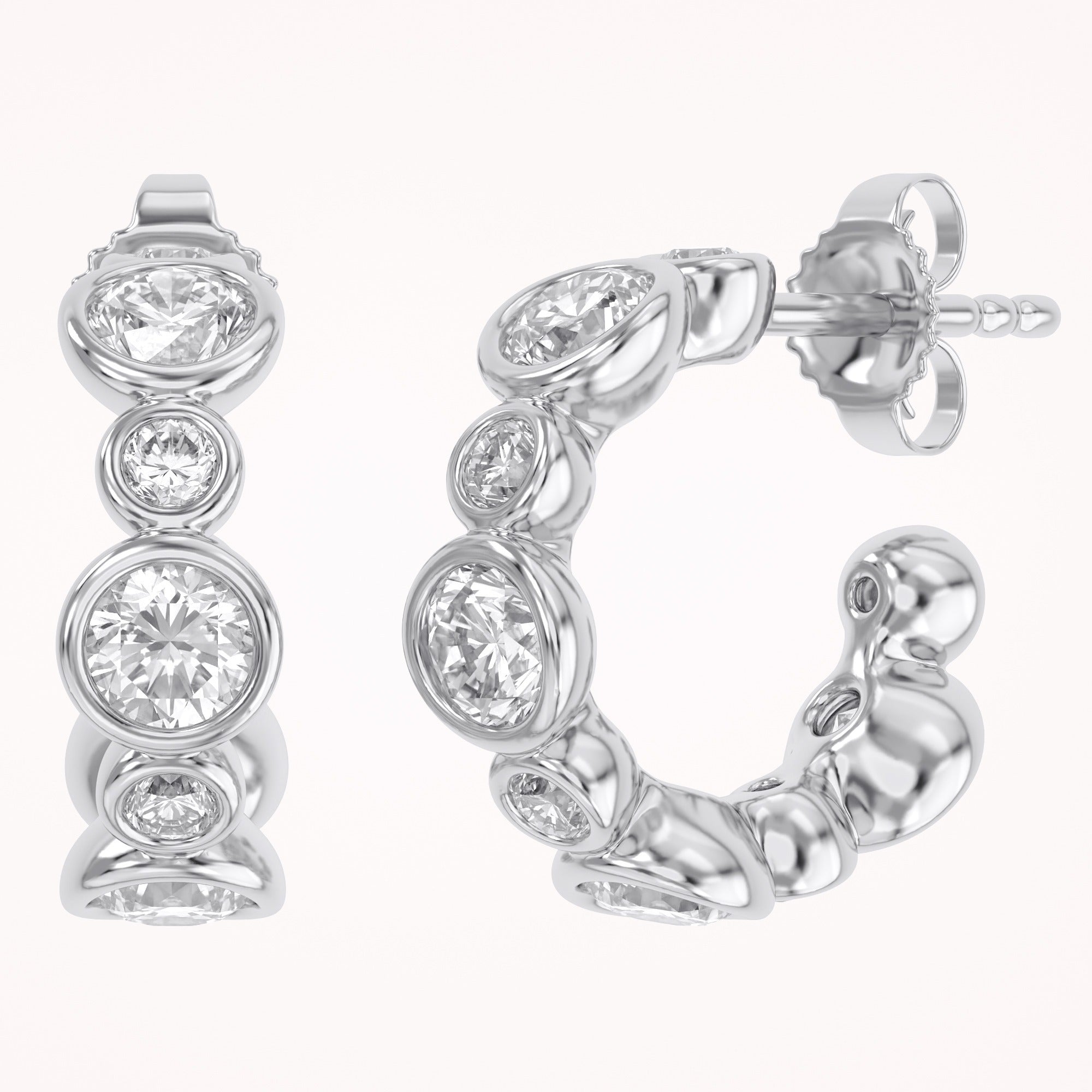 Half Hoop Earrings Bezel Set Lab Grown Diamond