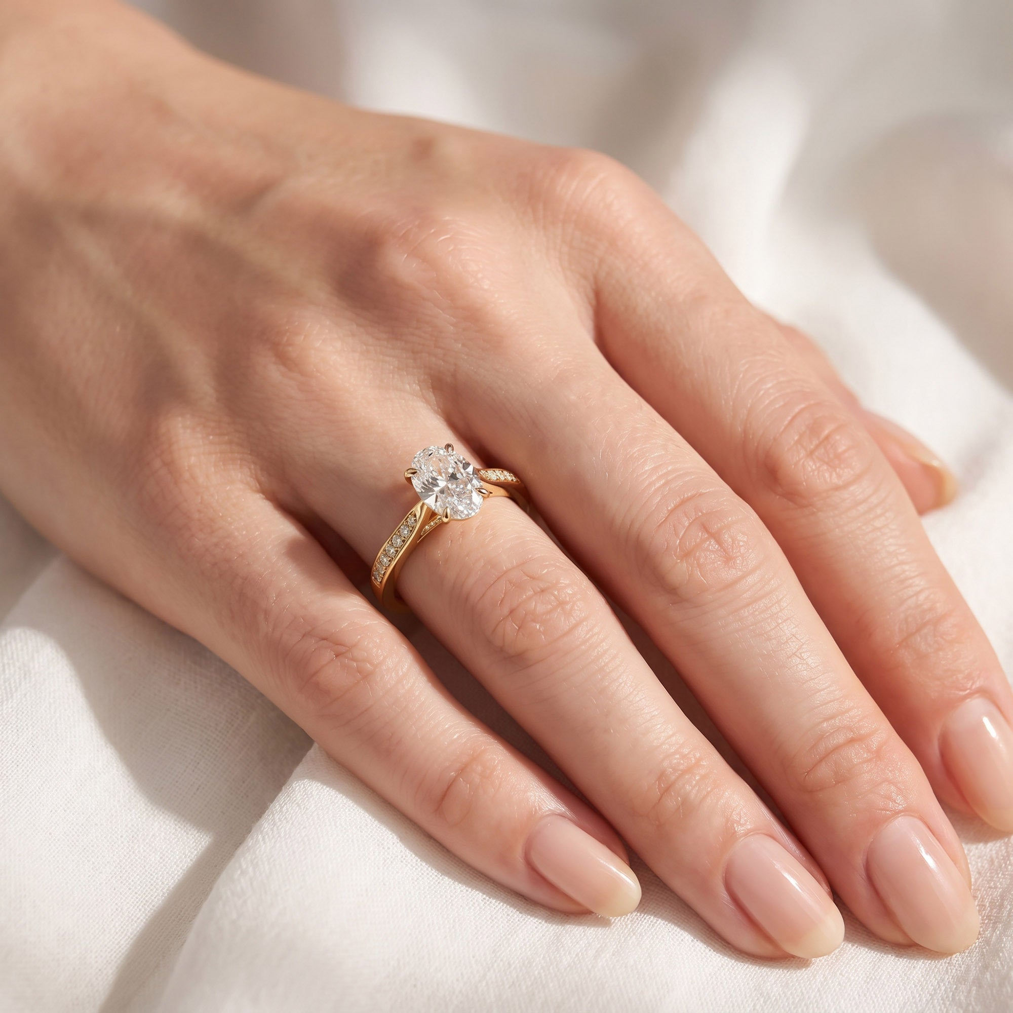 Solitaire Engagement Ring 10.5x7mm Oval & Round Lab Grown Diamond