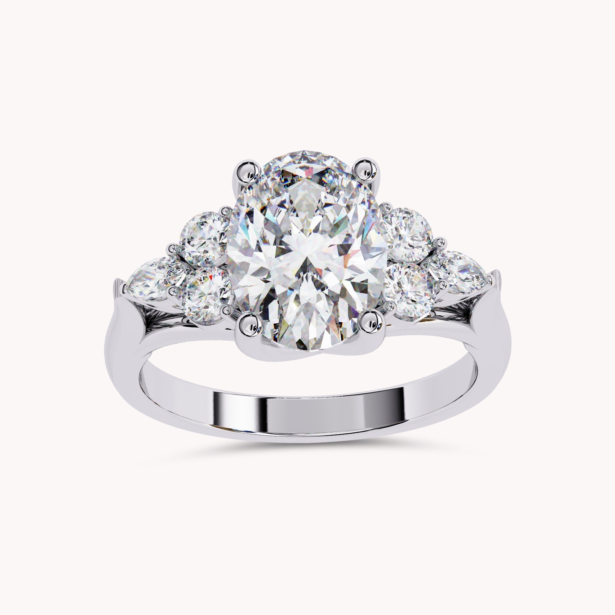 3 Stone Solitaire Engagement Ring Center 10X8mm Lab Grown Diamond