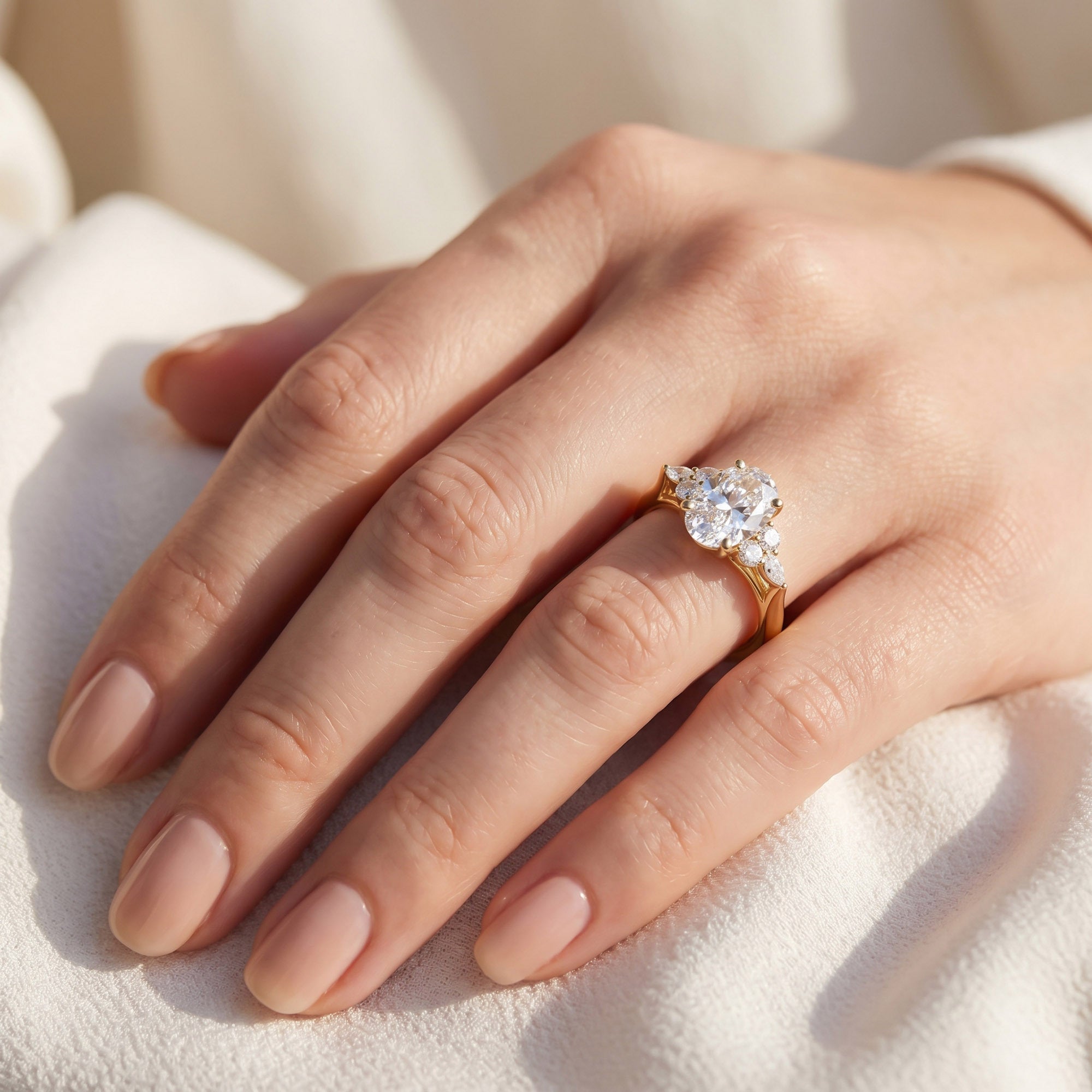 3 Stone Solitaire Engagement Ring Center 10X8mm Lab Grown Diamond