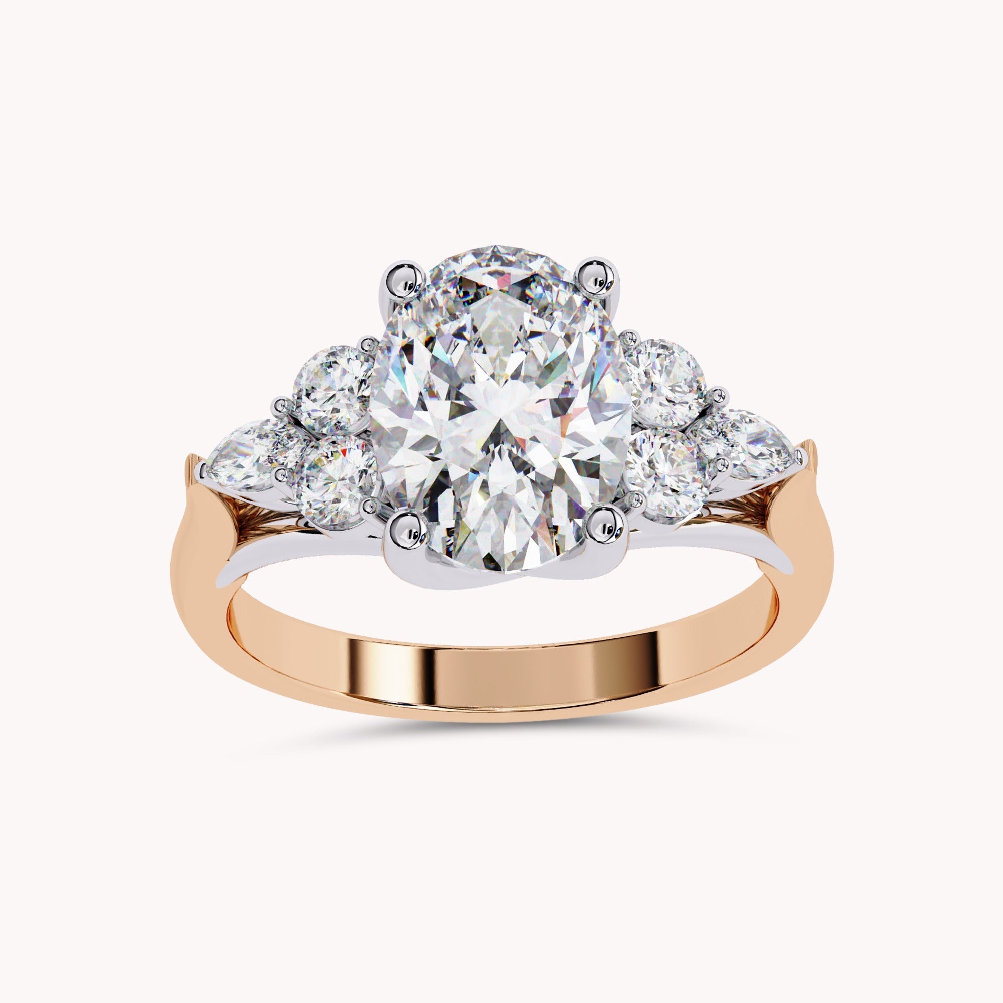 3 Stone Solitaire Engagement Ring Center 10X8mm Lab Grown Diamond