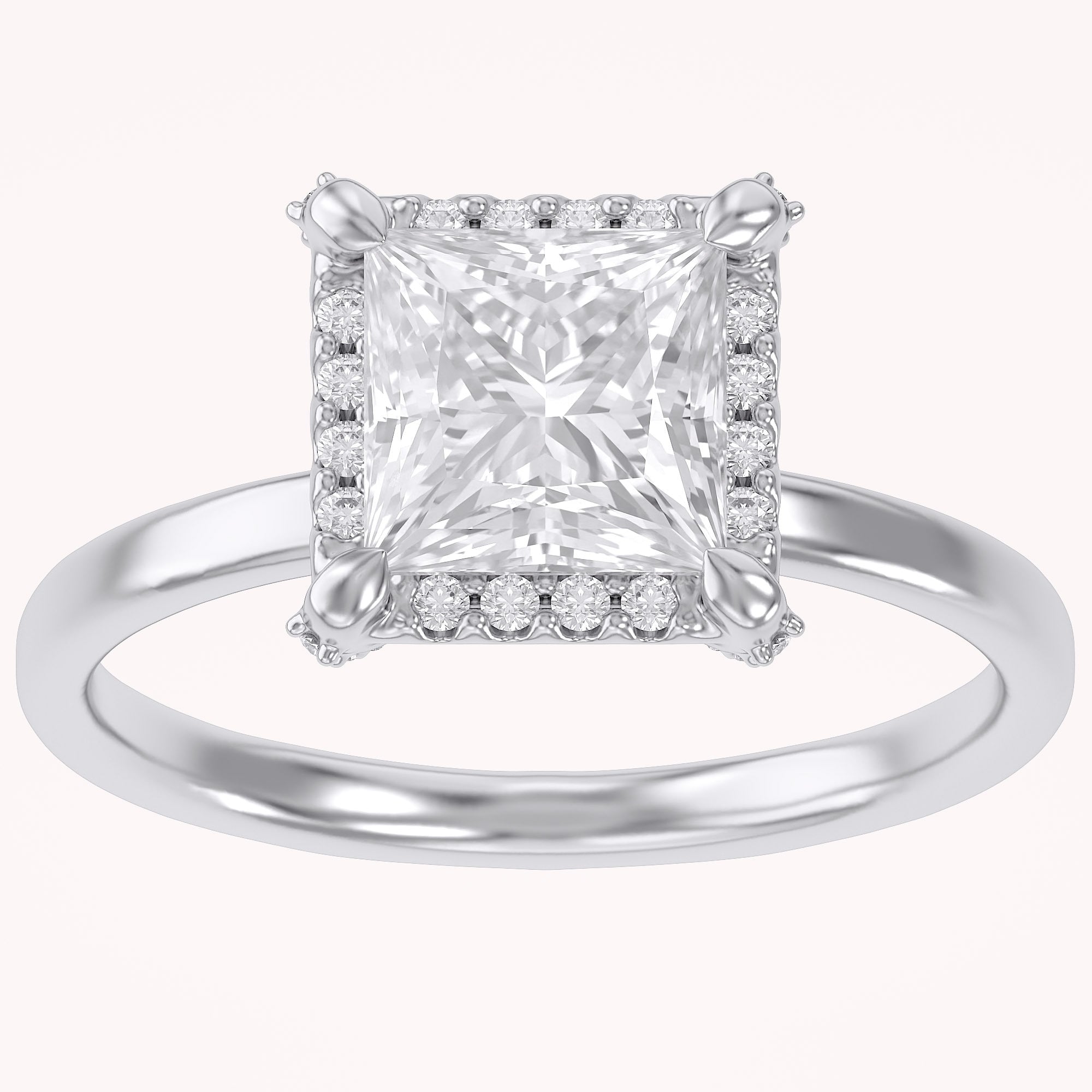 Halo Solitaire Engagement Ring Princess & Round Lab Grown Diamond