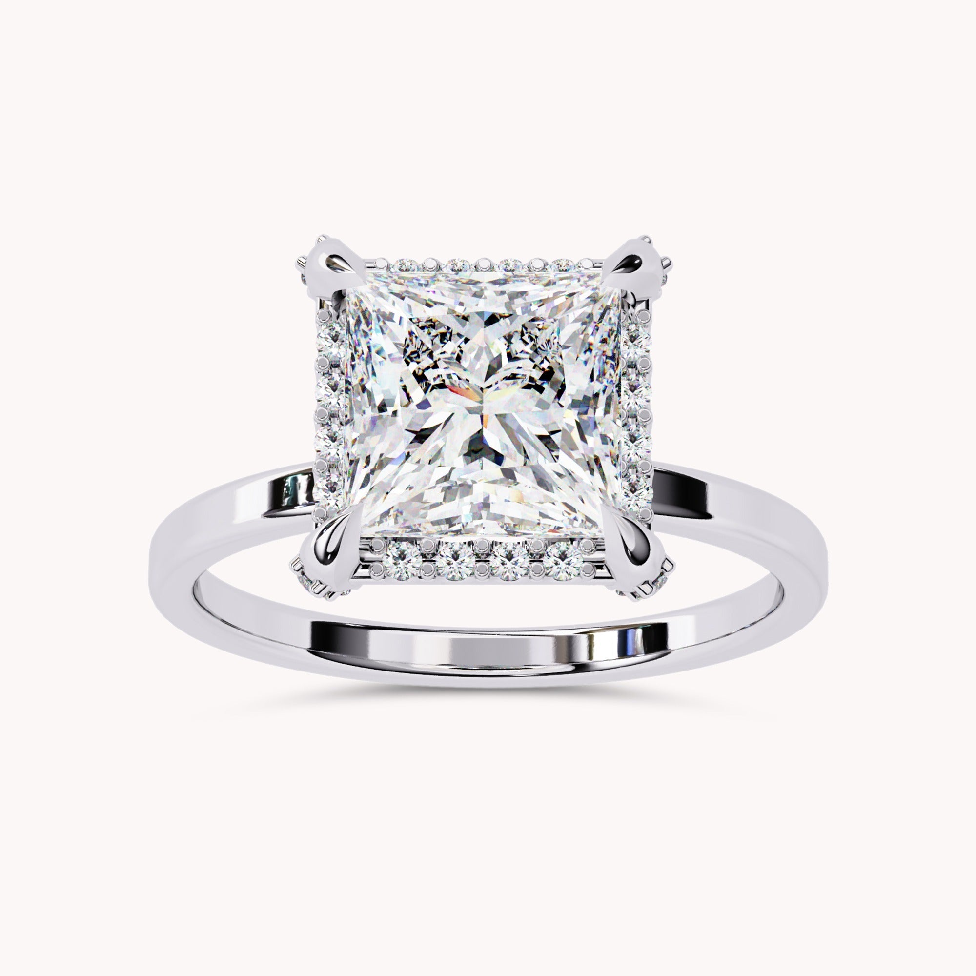Halo Solitaire Engagement Ring Princess & Round Lab Grown Diamond