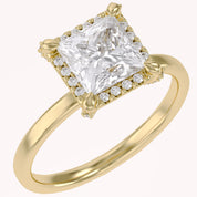 Halo Solitaire Engagement Ring Princess & Round Lab Grown Diamond