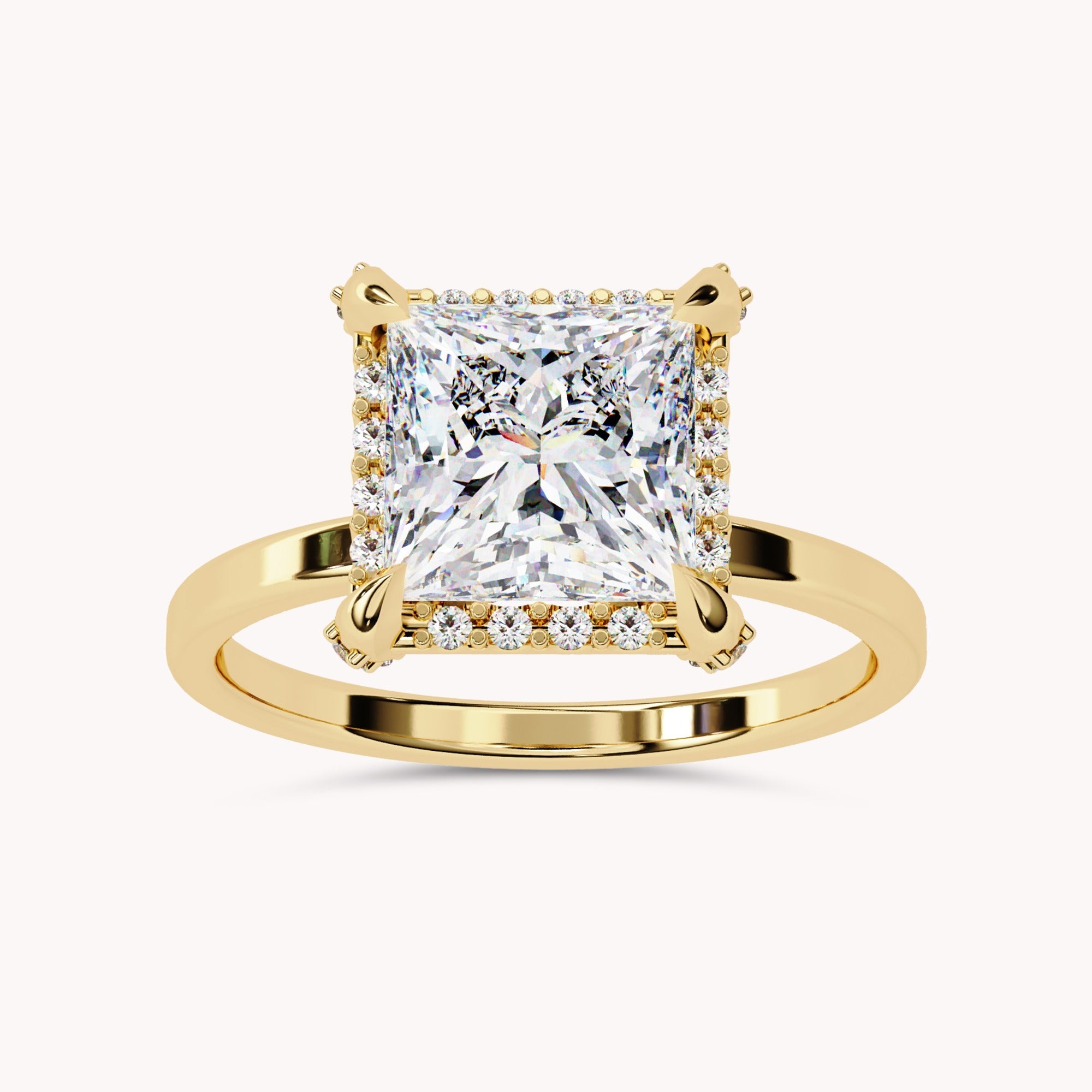 Halo Solitaire Engagement Ring Princess & Round Lab Grown Diamond