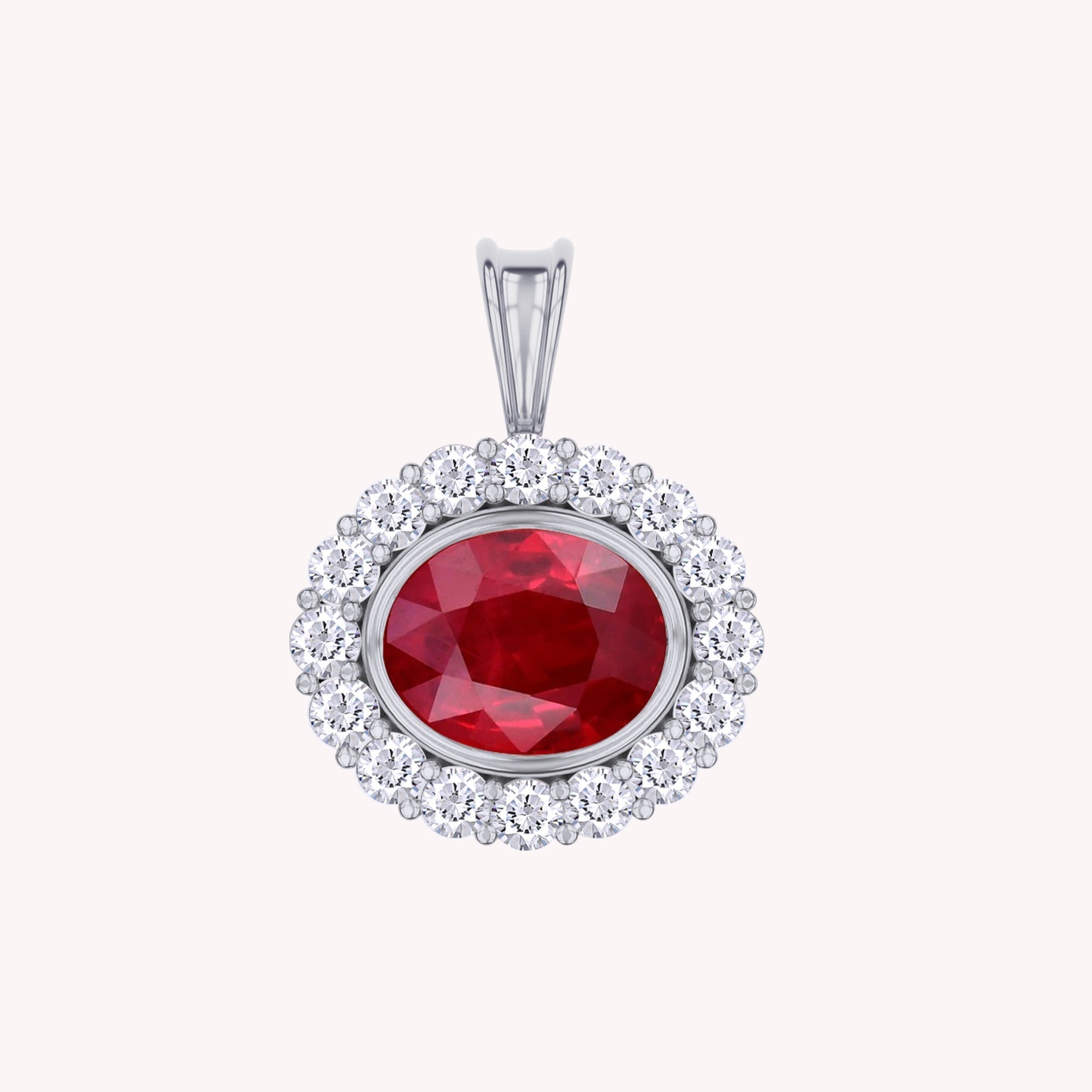 Halo Pendant Simulated Ruby and Cubic Zirconia