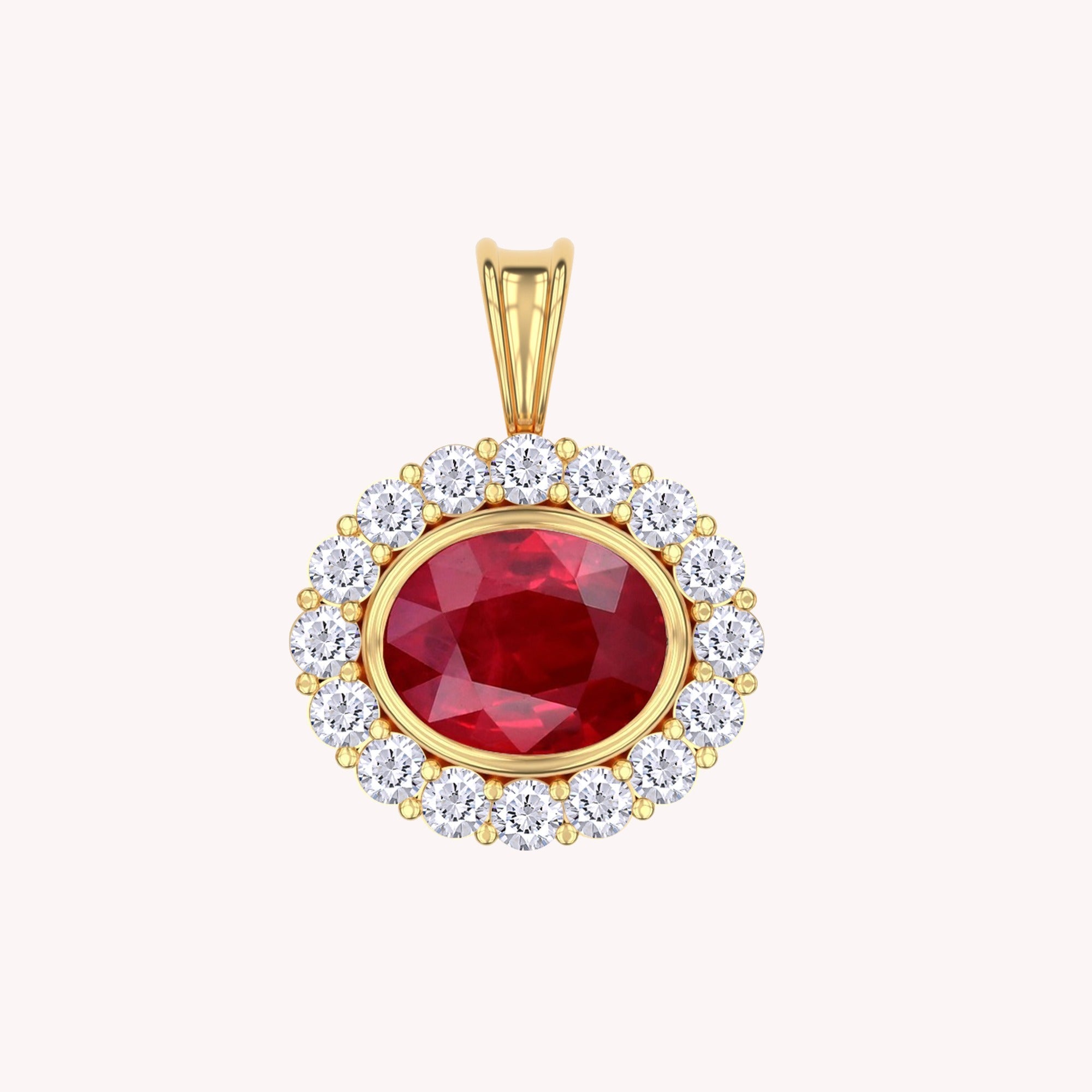 Halo Pendant Simulated Ruby and Cubic Zirconia