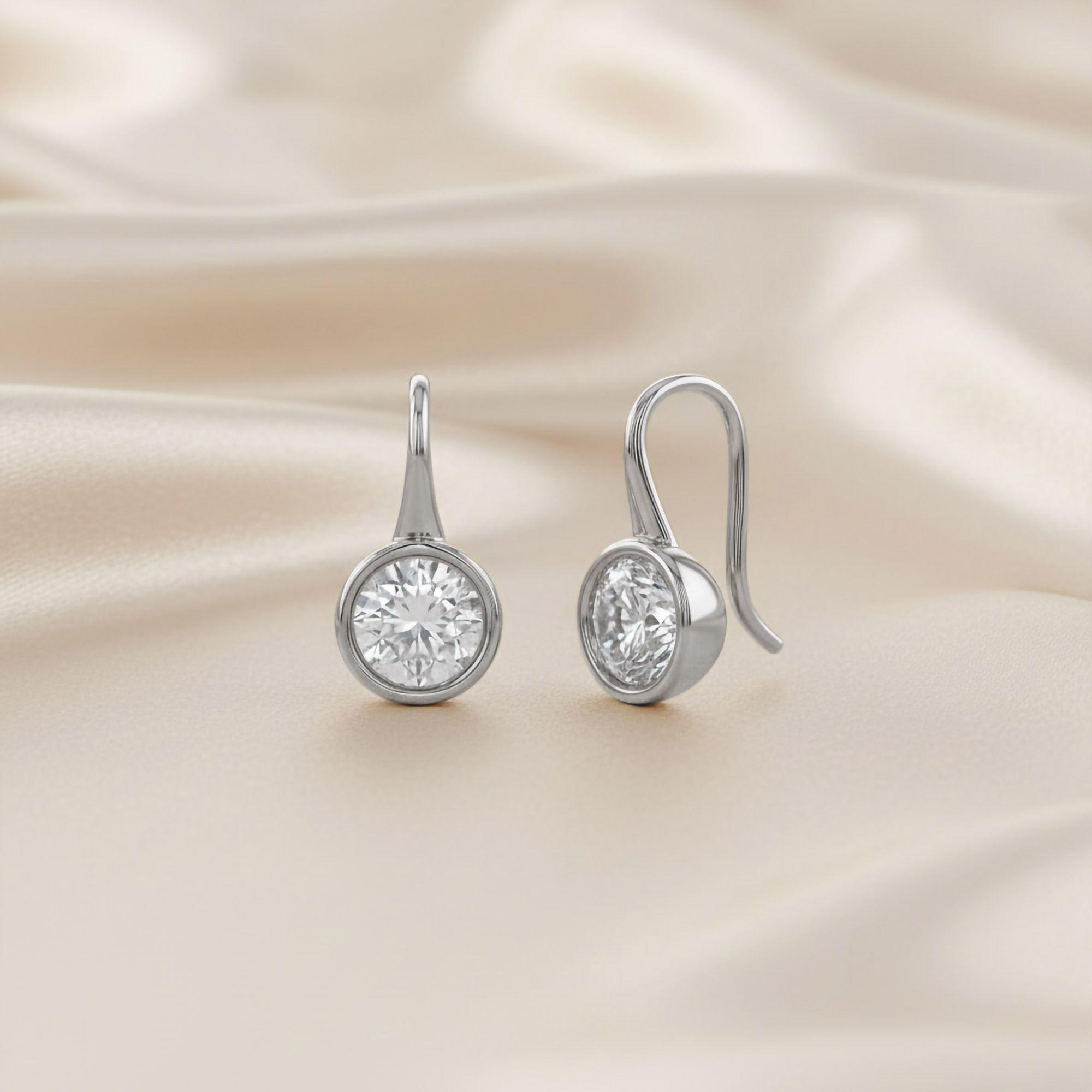 Solitare Fish Hook Drop Dangle Earrings Lab Grown Diamond