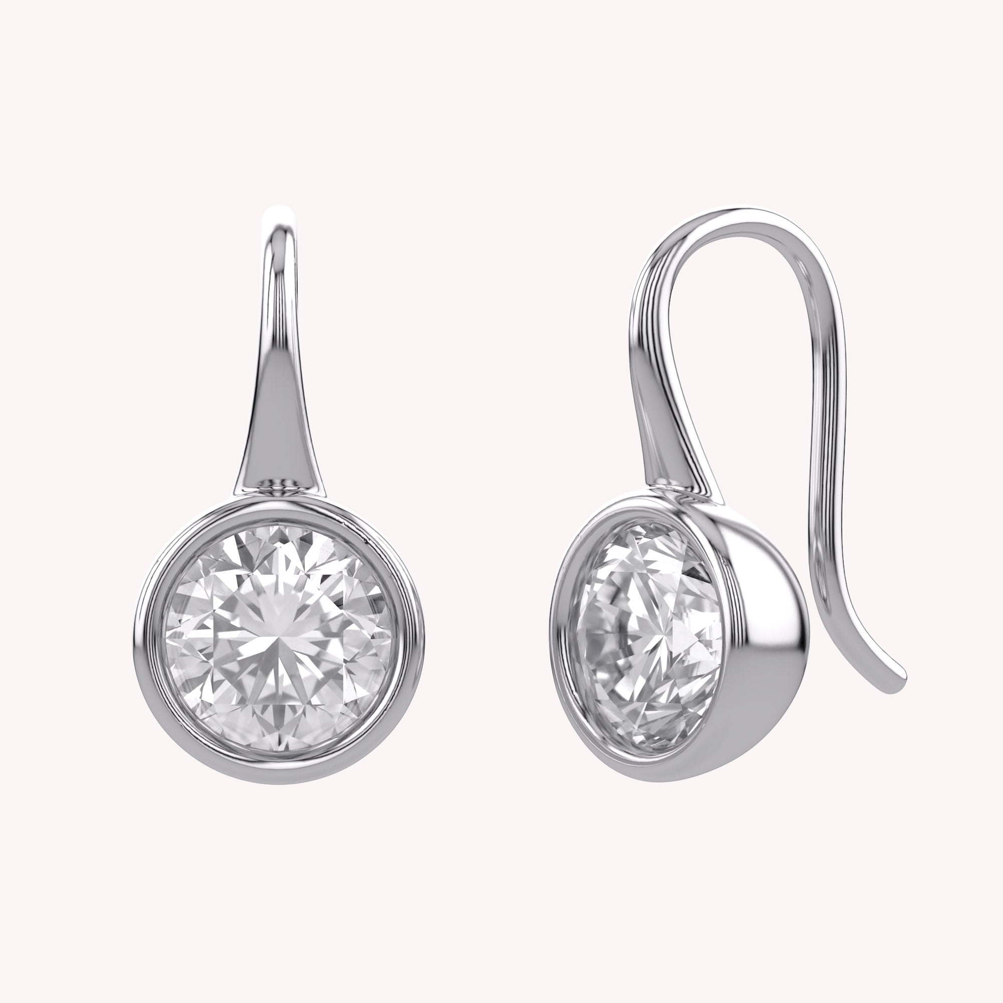 Solitare Fish Hook Drop Dangle Earrings Lab Grown Diamond