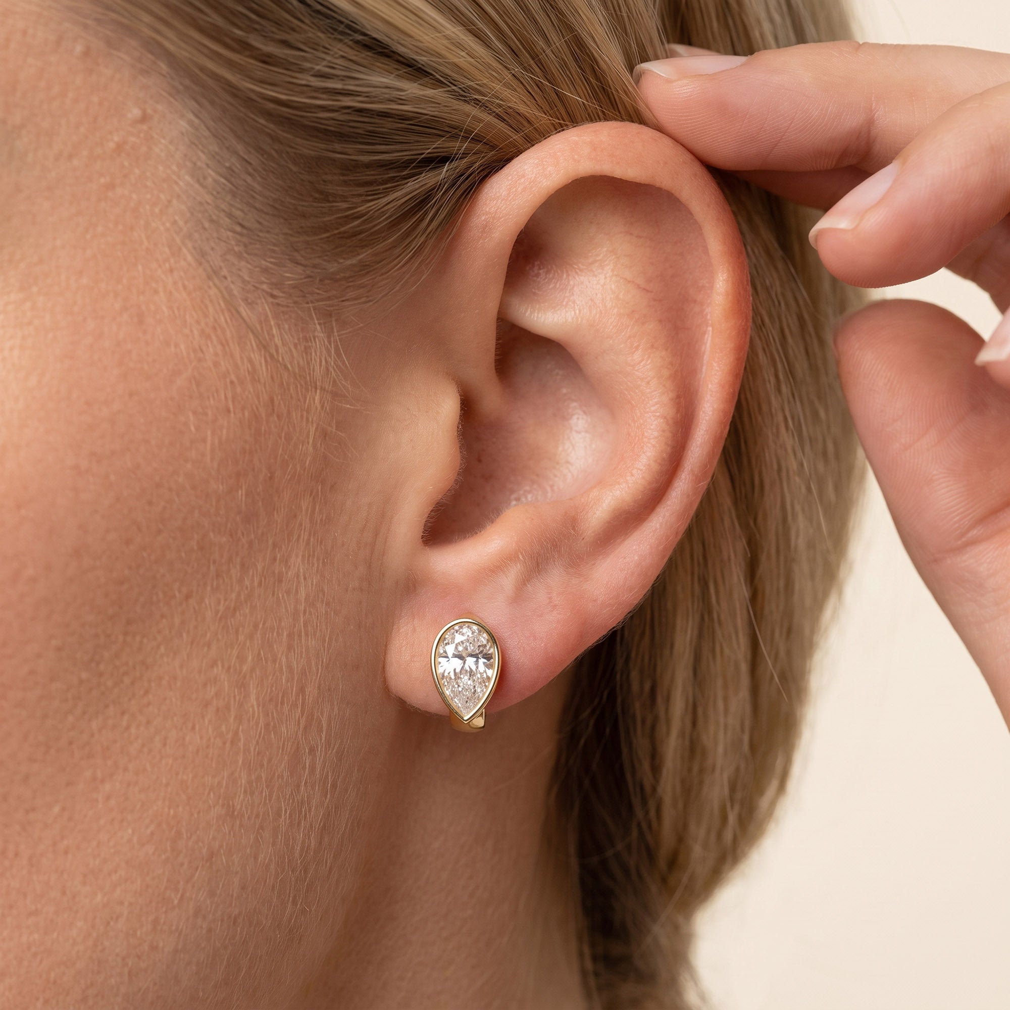 Huggie Hoop Earrings 3 Carat Pear Cut Lab Grown Diamond