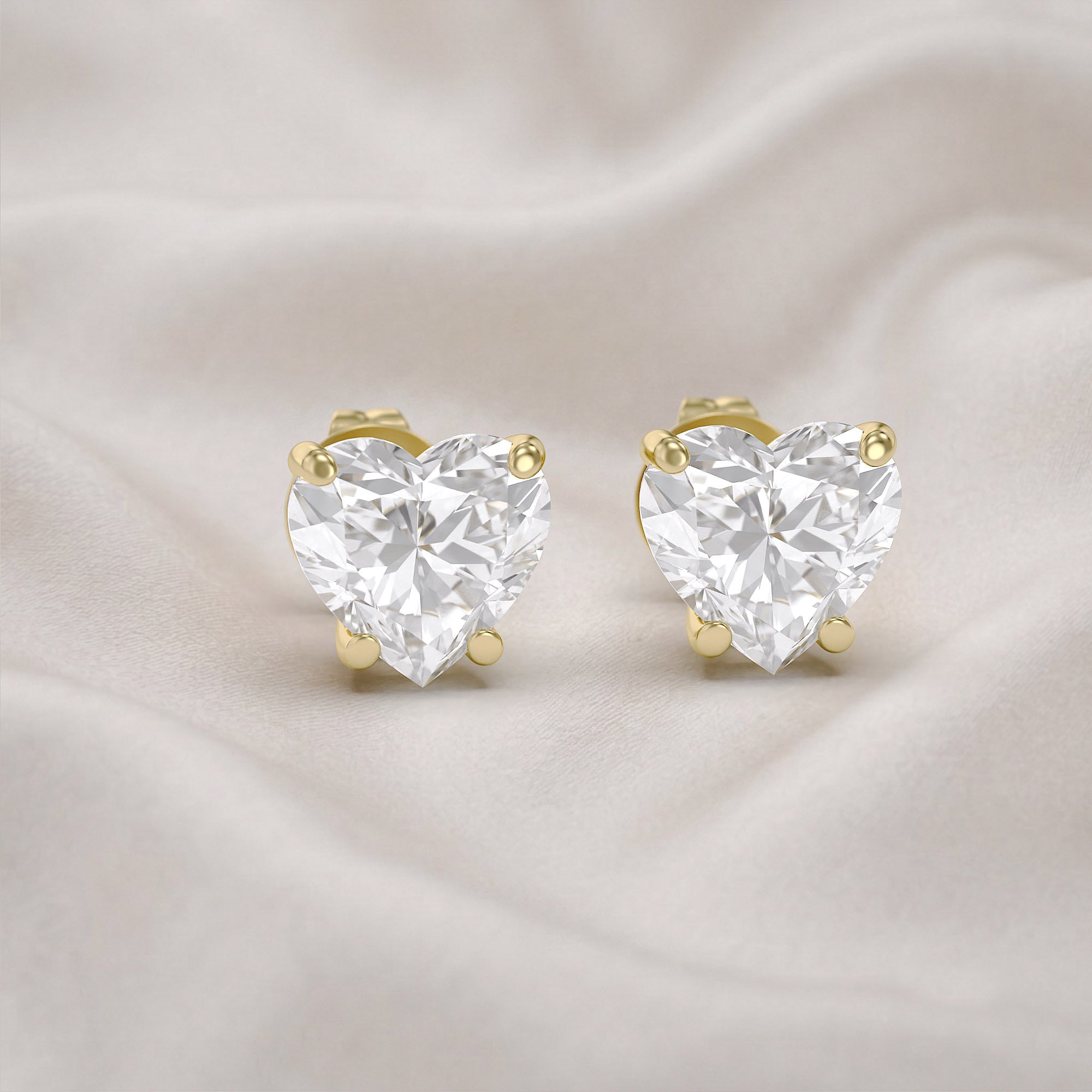 Heart Stud Earrings 2.50 Carat 7mm Lab Grown Diamond