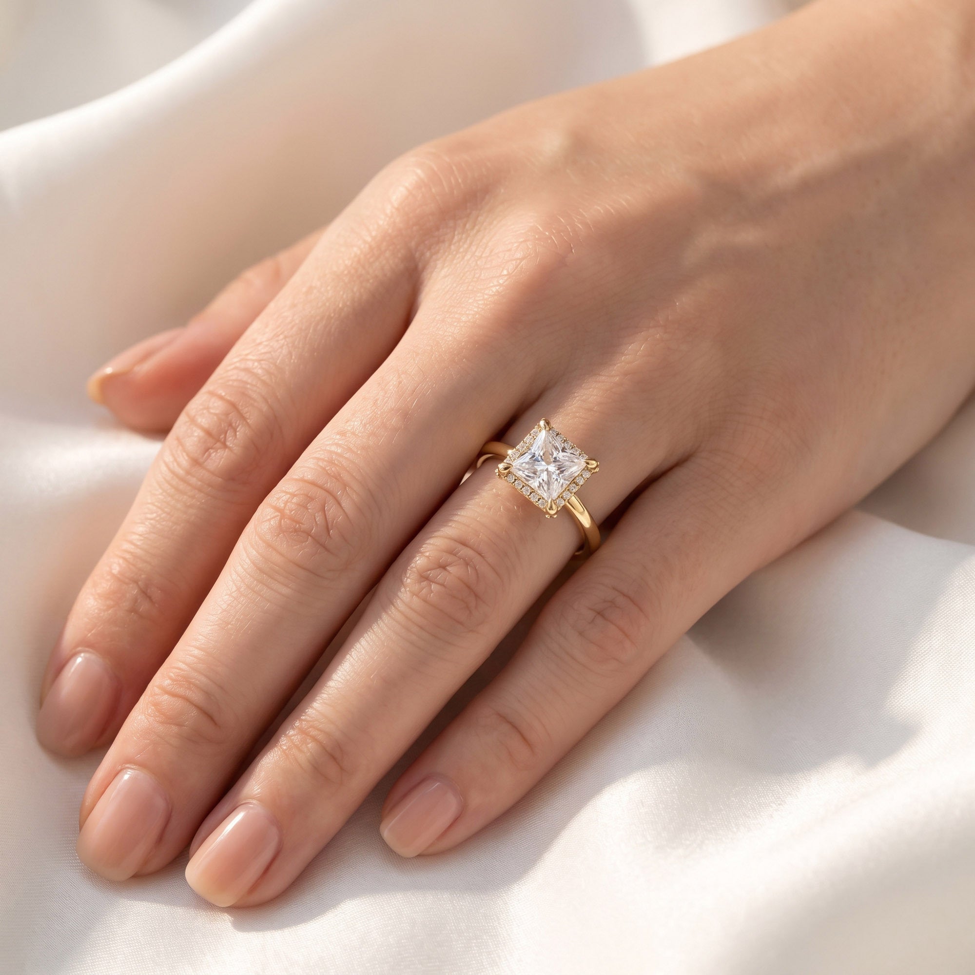 Halo Solitaire Engagement Ring Princess & Round Lab Grown Diamond