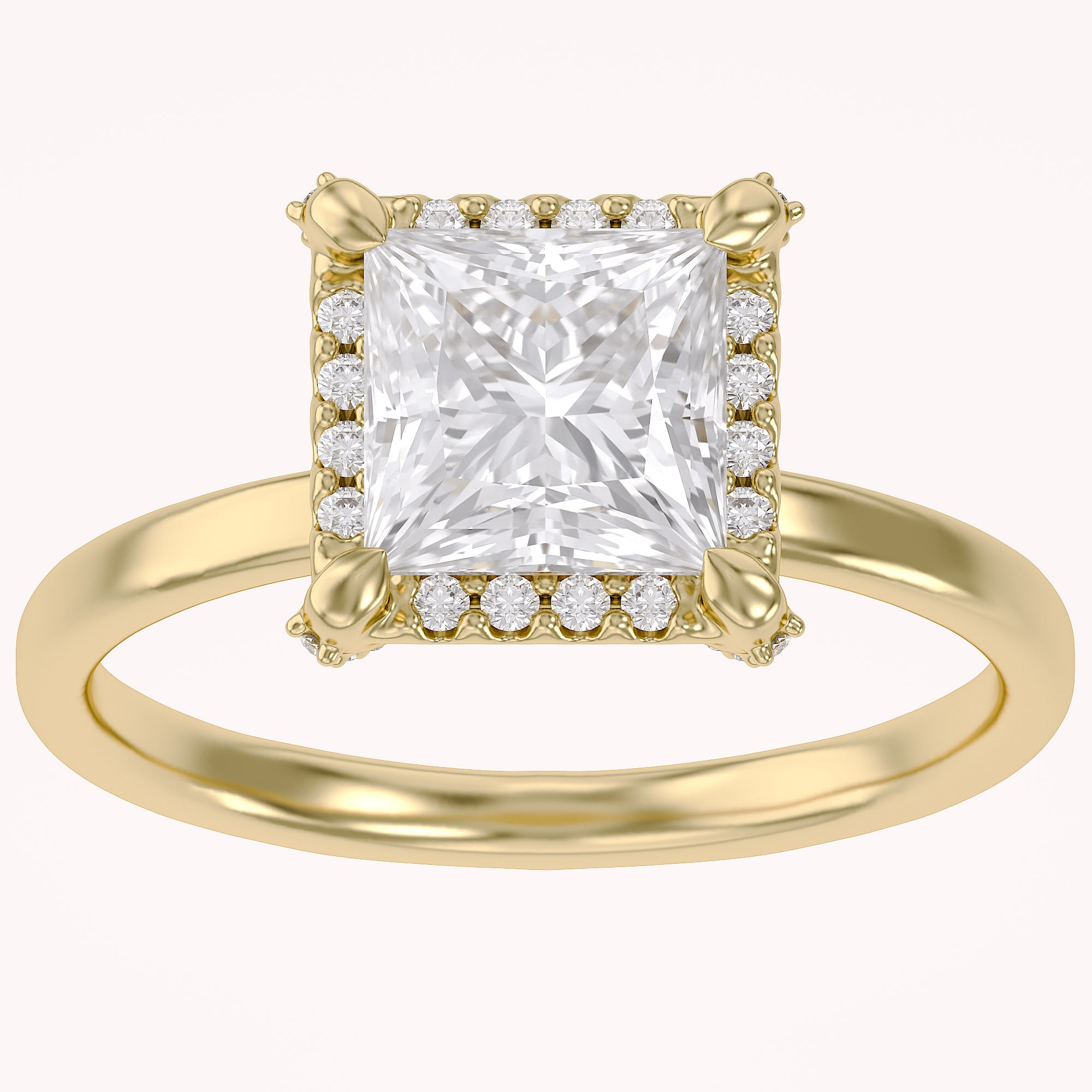 Halo Solitaire Engagement Ring Princess & Round Lab Grown Diamond