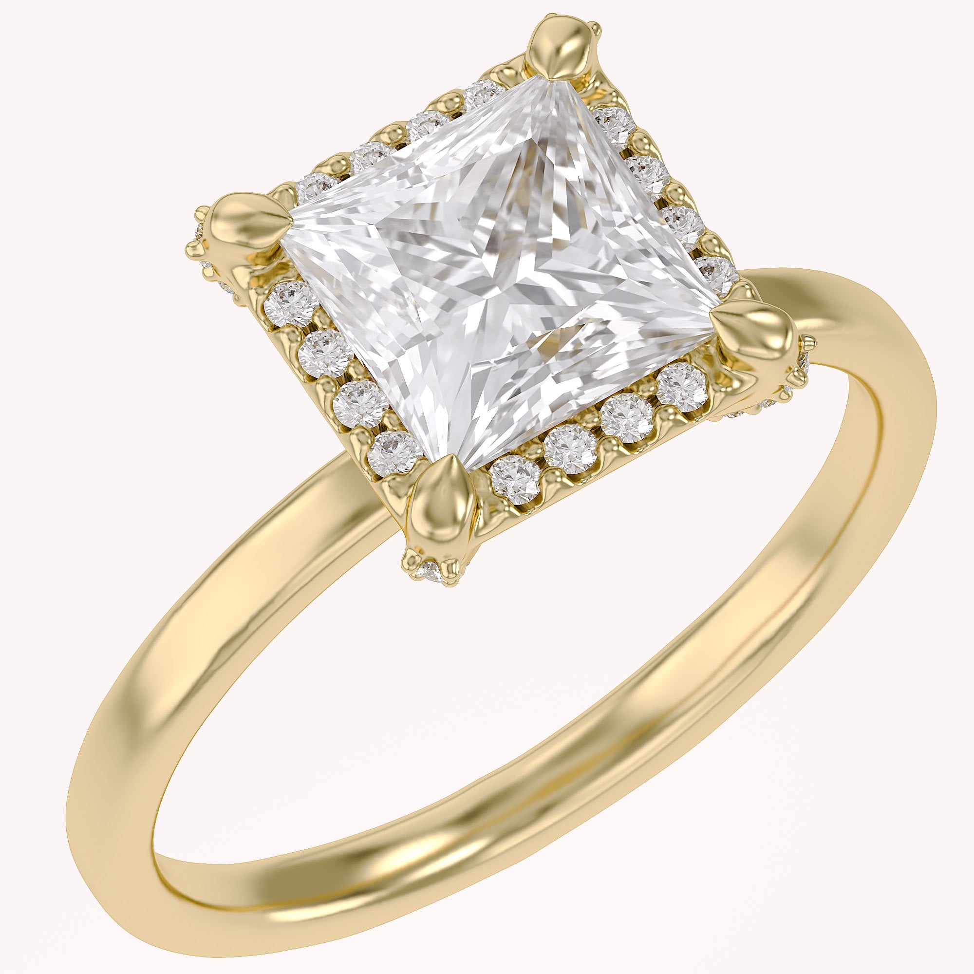 Halo Solitaire Engagement Ring Princess & Round Lab Grown Diamond