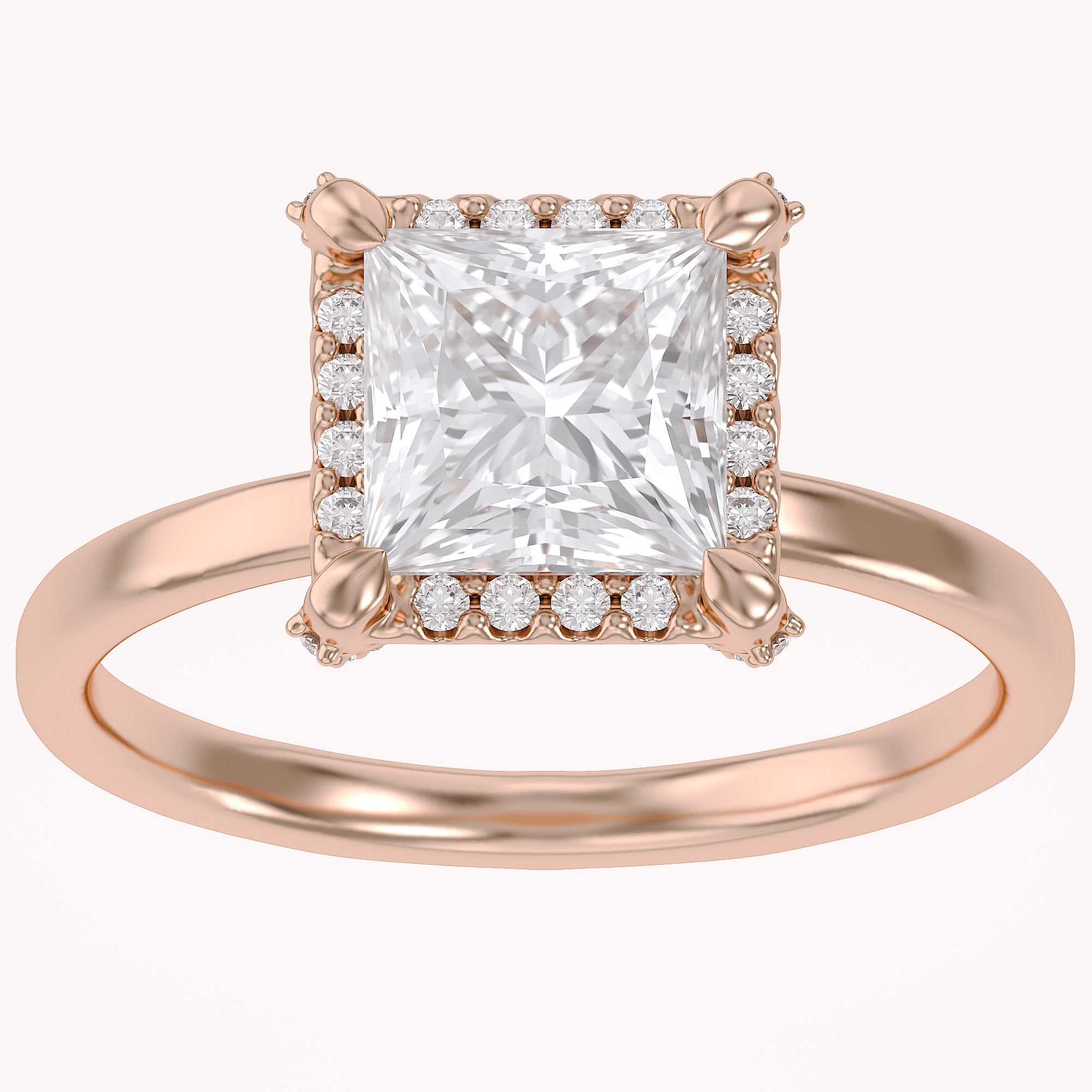 Halo Solitaire Engagement Ring Princess & Round Lab Grown Diamond