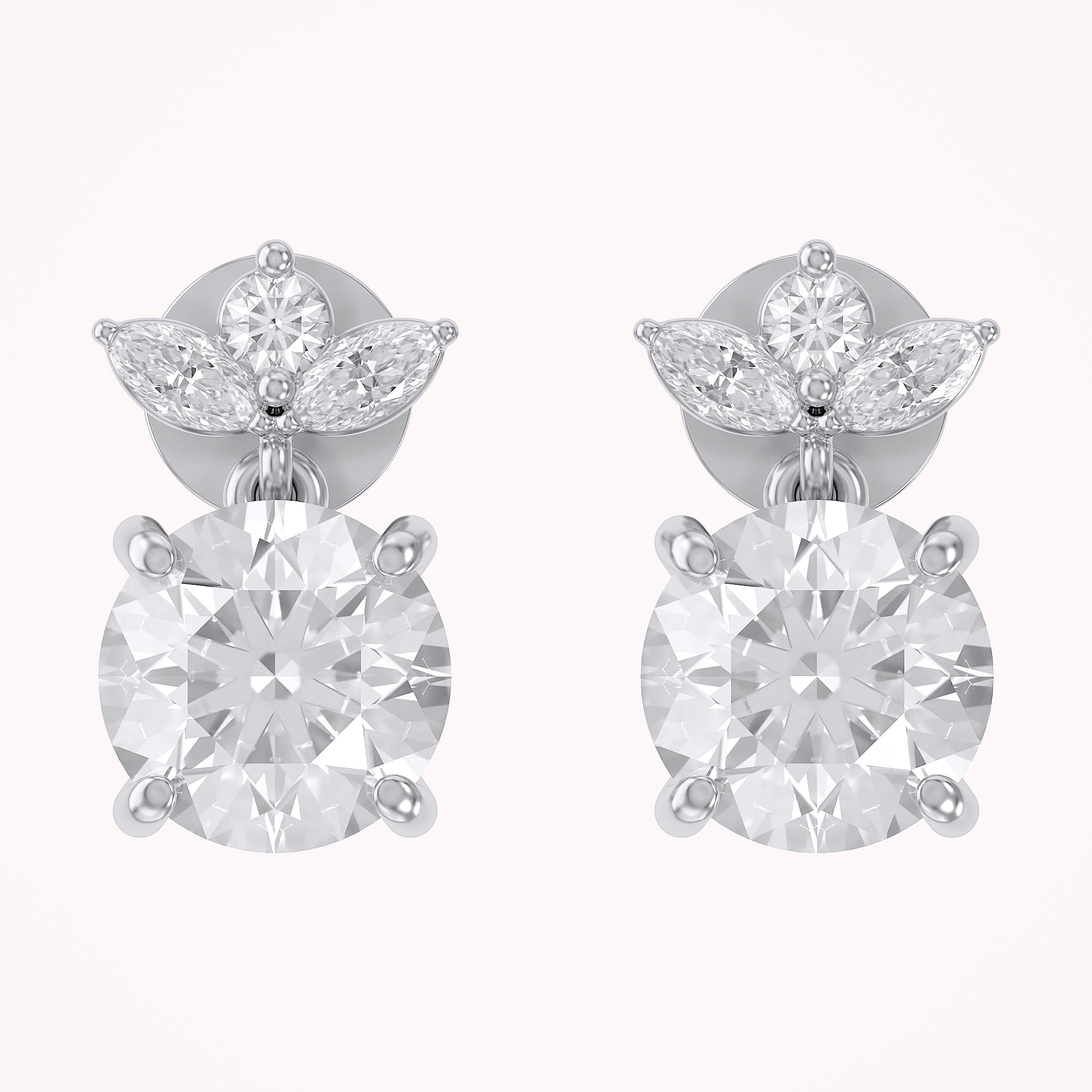 Flower Drop Stud Earrings Lab Grown Diamond