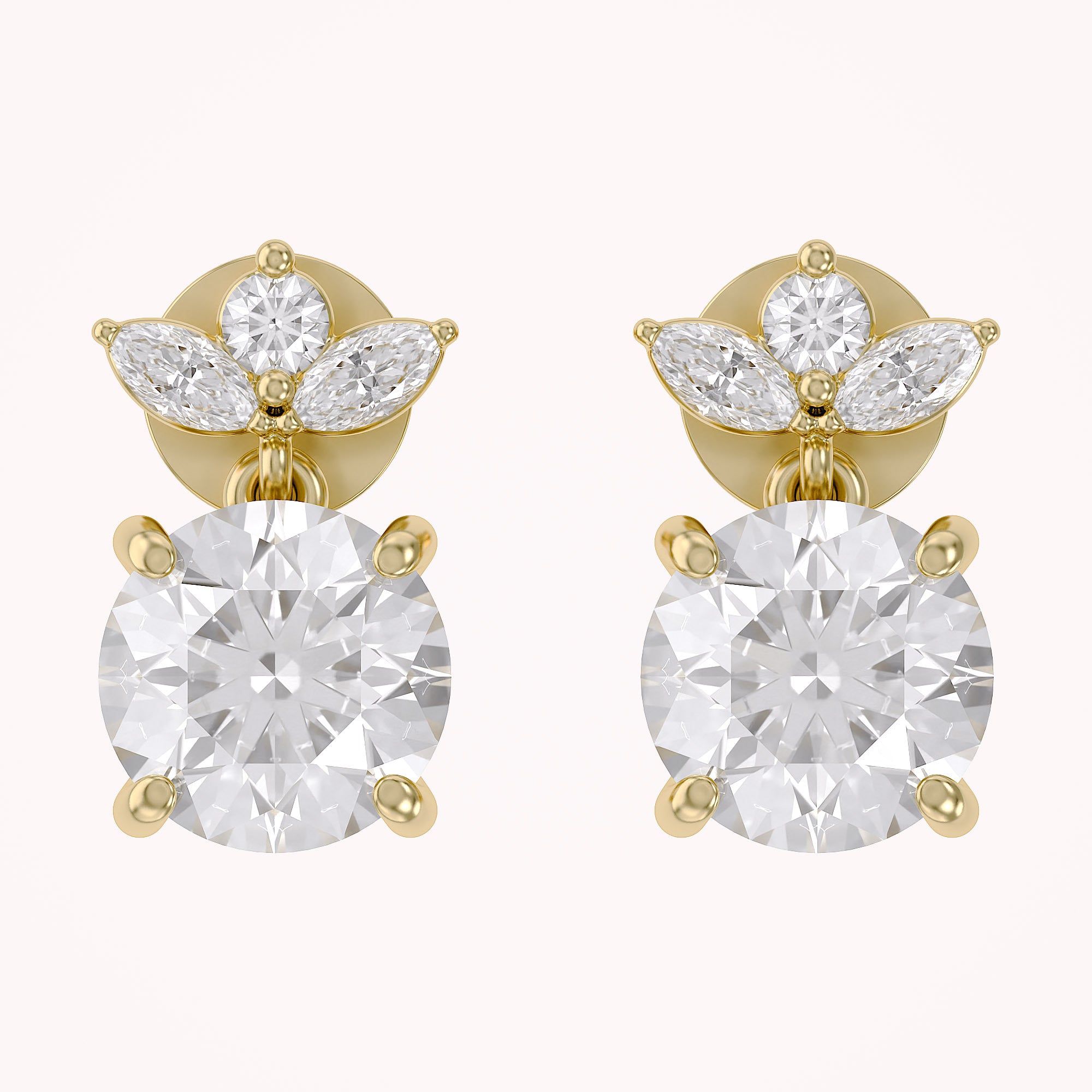 Flower Drop Stud Earrings Lab Grown Diamond
