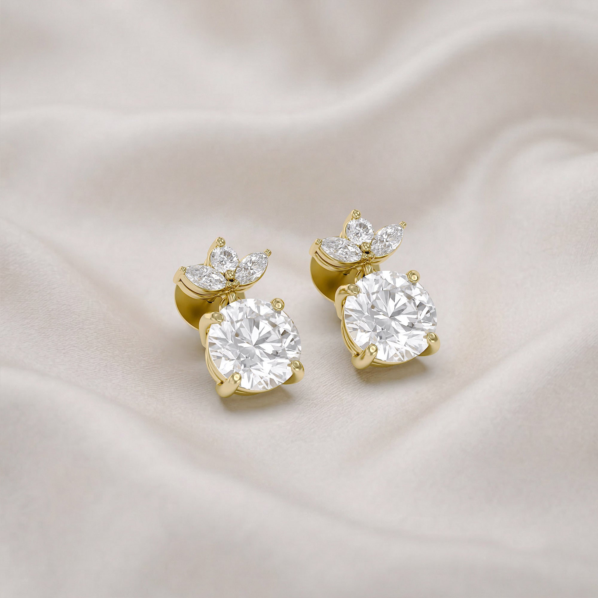Flower Drop Stud Earrings Lab Grown Diamond