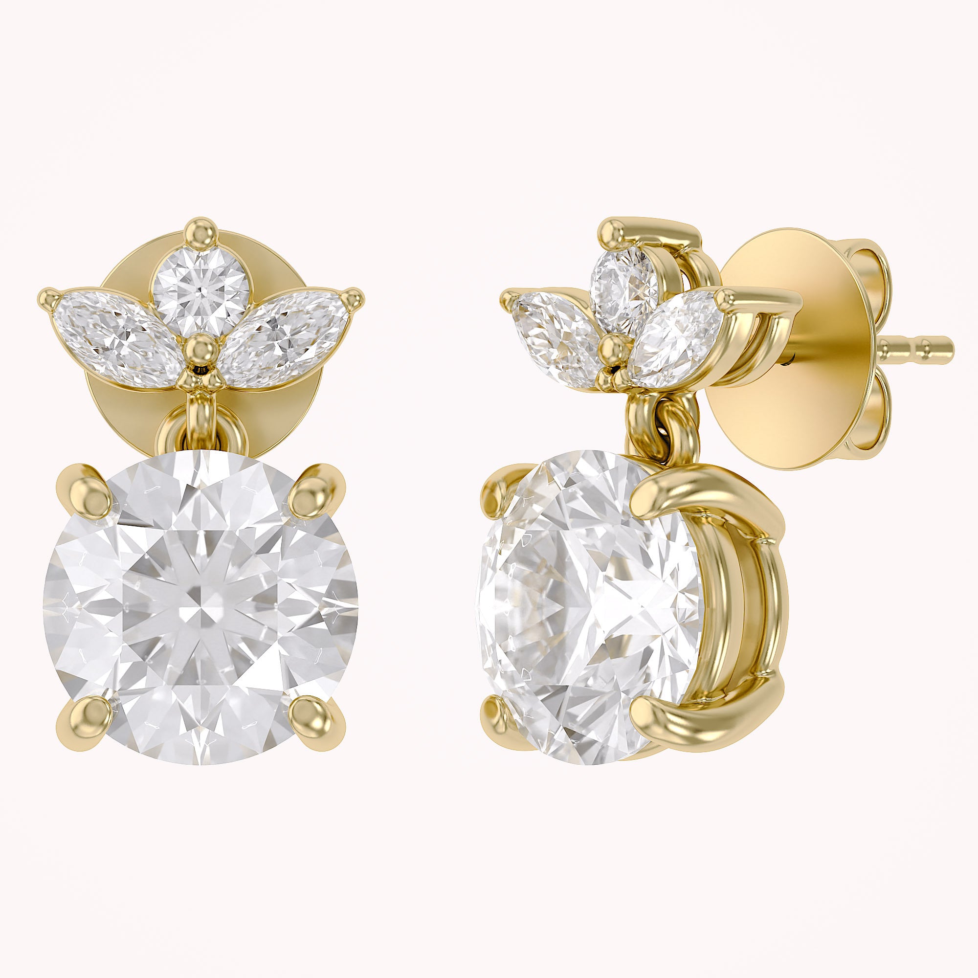 Flower Drop Stud Earrings Lab Grown Diamond