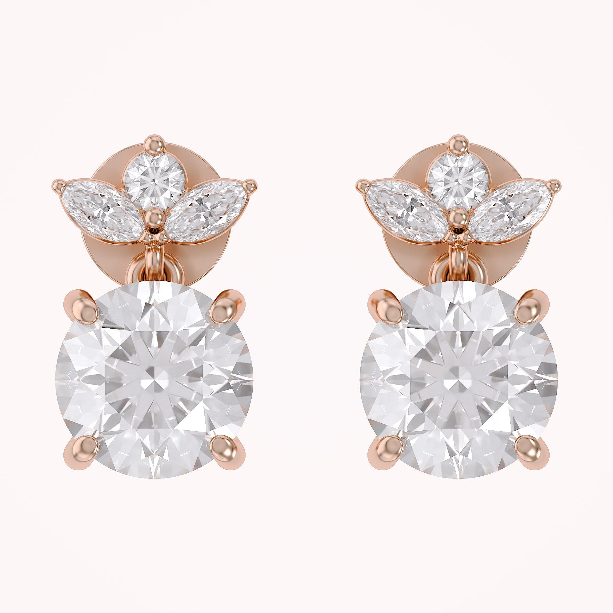 Flower Drop Stud Earrings Lab Grown Diamond