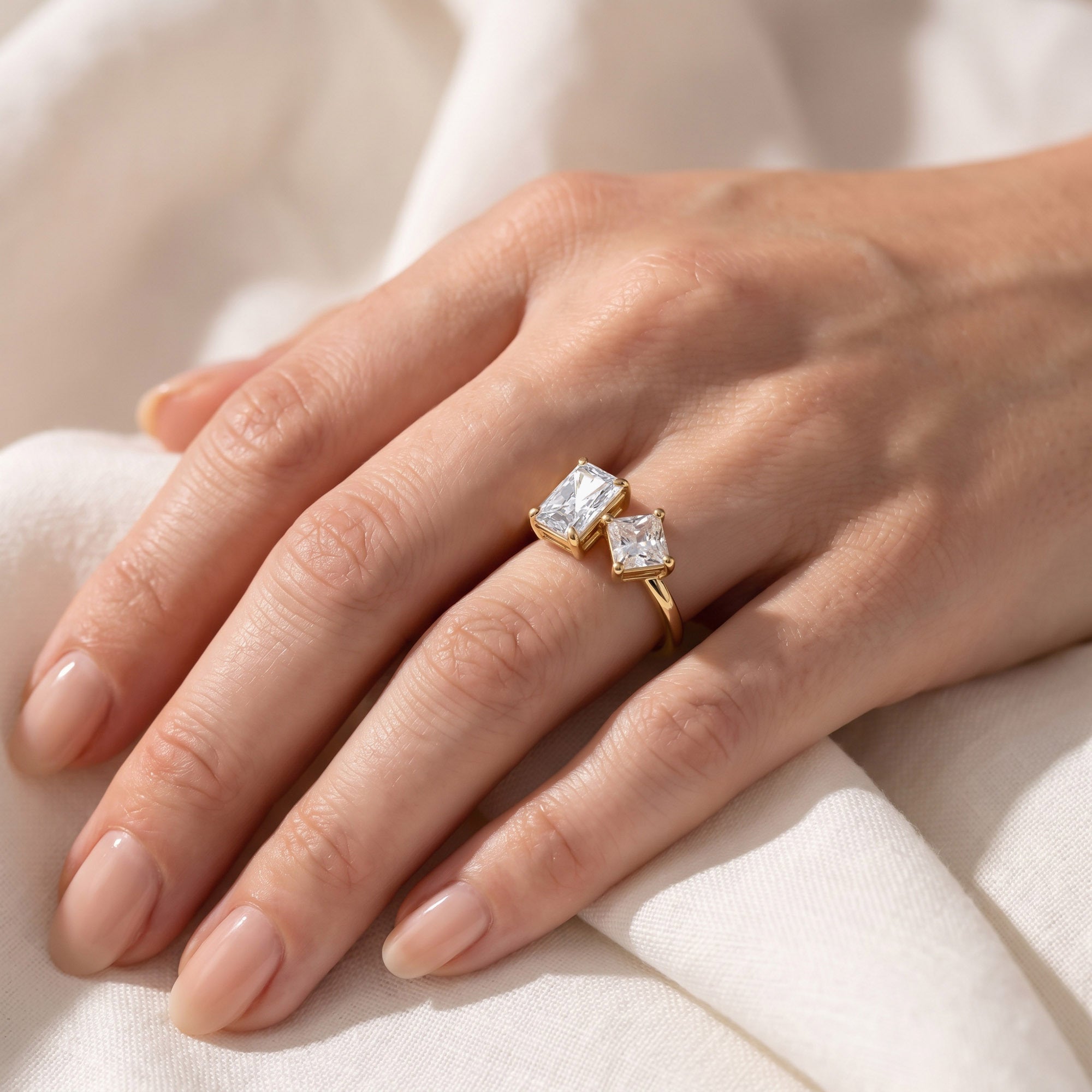 Toi Et Moi Ring Radiant & Emerald Square Lab Grown Diamond