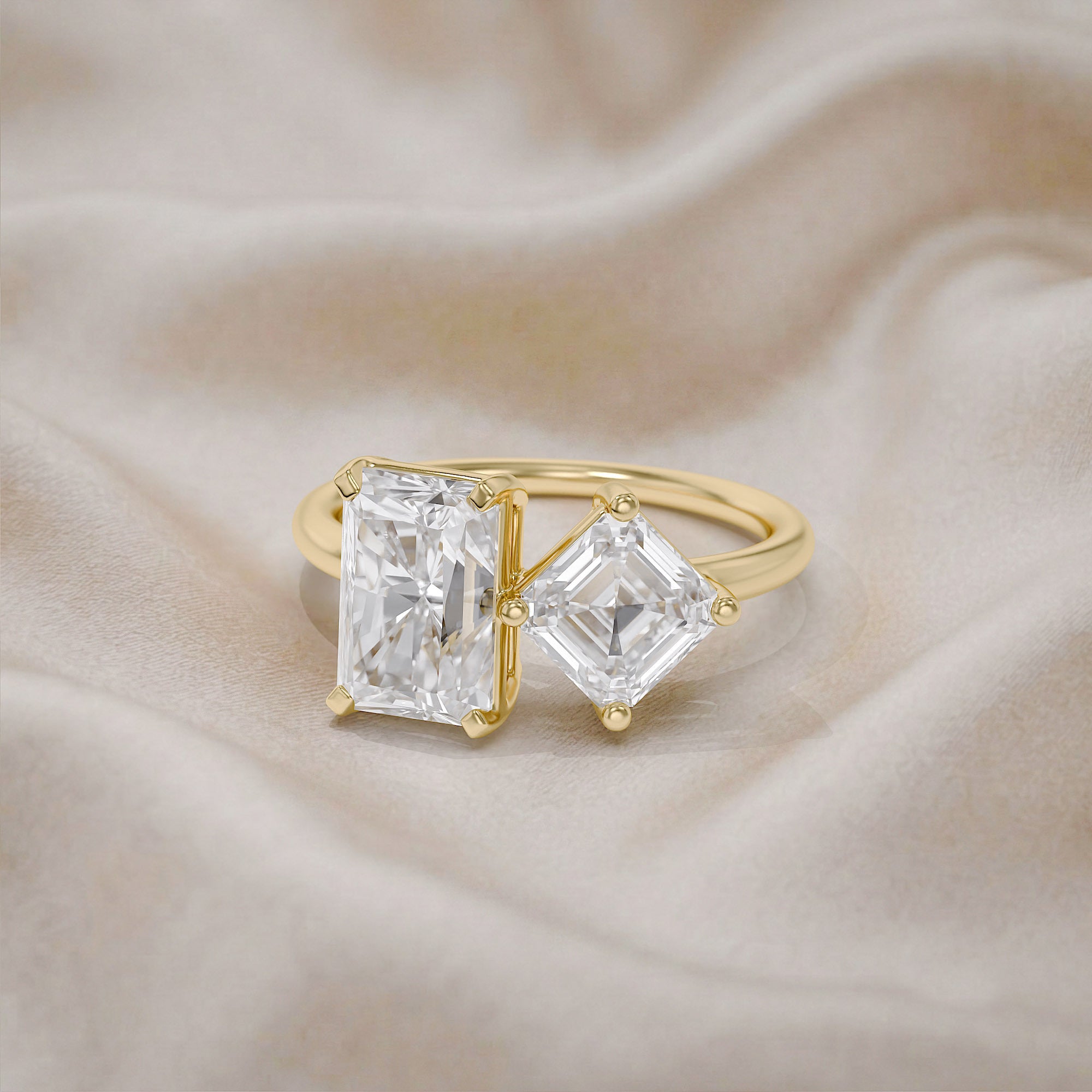 Toi Et Moi Ring Radiant & Emerald Square Lab Grown Diamond