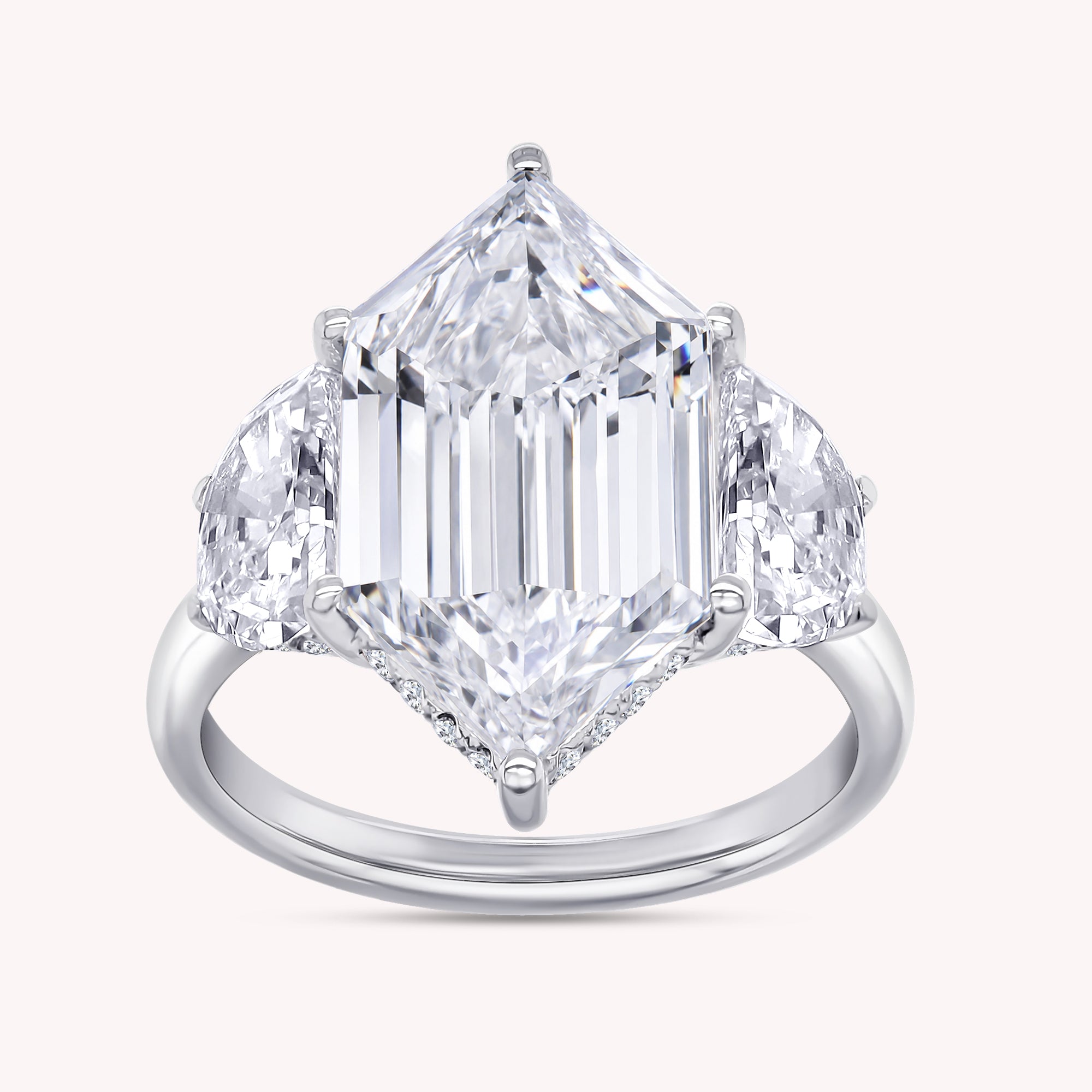 Hidden Halo Three Stone Engagement Ring Lab Grown Diamond