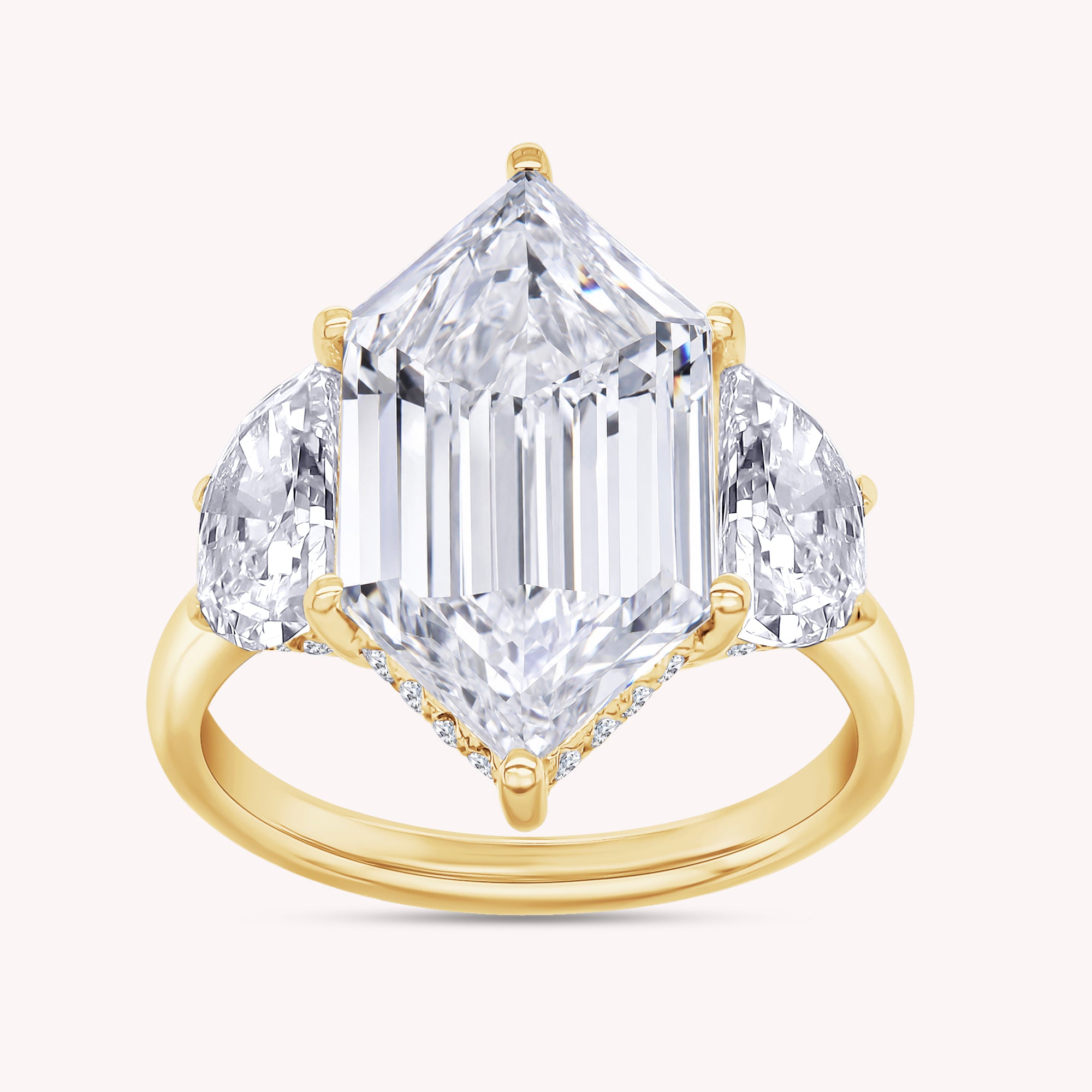 Hidden Halo Three Stone Engagement Ring Lab Grown Diamond