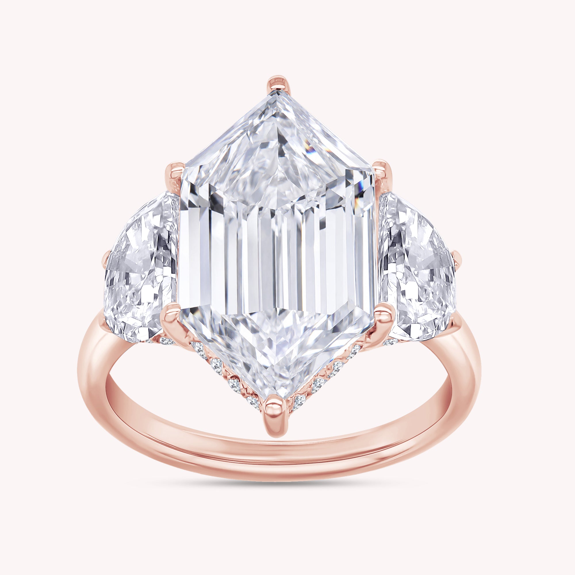 Hidden Halo Three Stone Engagement Ring Lab Grown Diamond