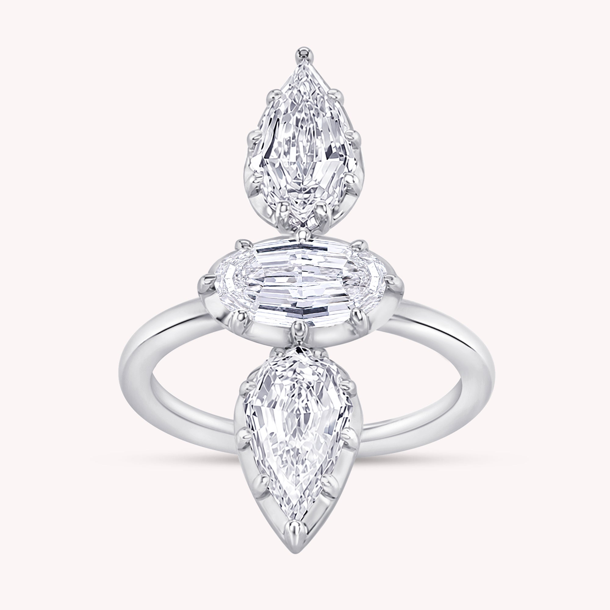 2.85 CT Oval & Pear Lab Grown Diamond 3-Stone Engagement Ring