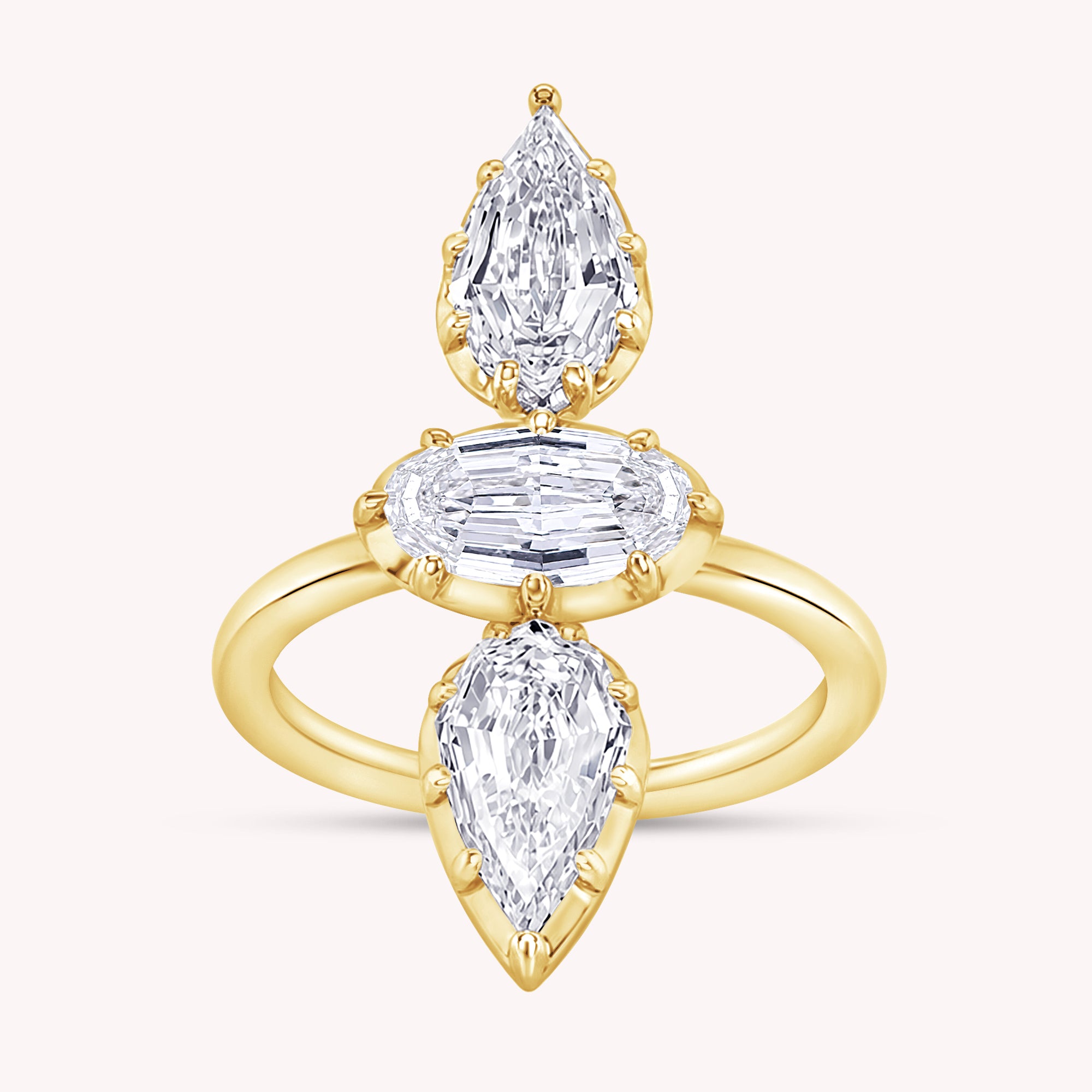 2.85 CT Oval & Pear Lab Grown Diamond 3-Stone Engagement Ring