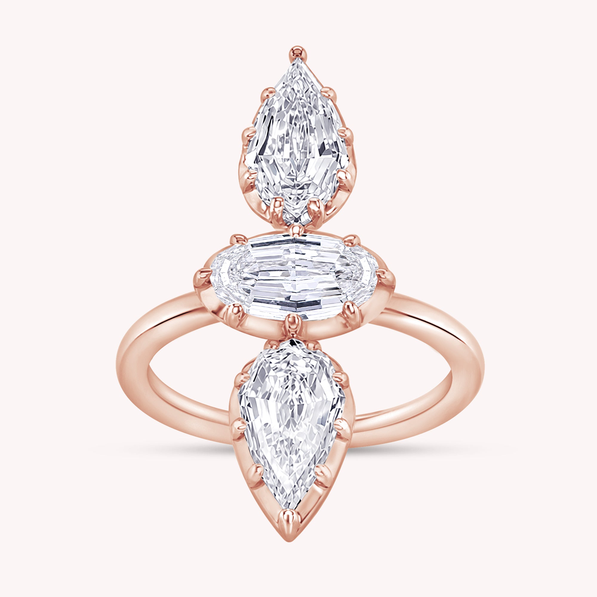 2.85 CT Oval & Pear Lab Grown Diamond 3-Stone Engagement Ring