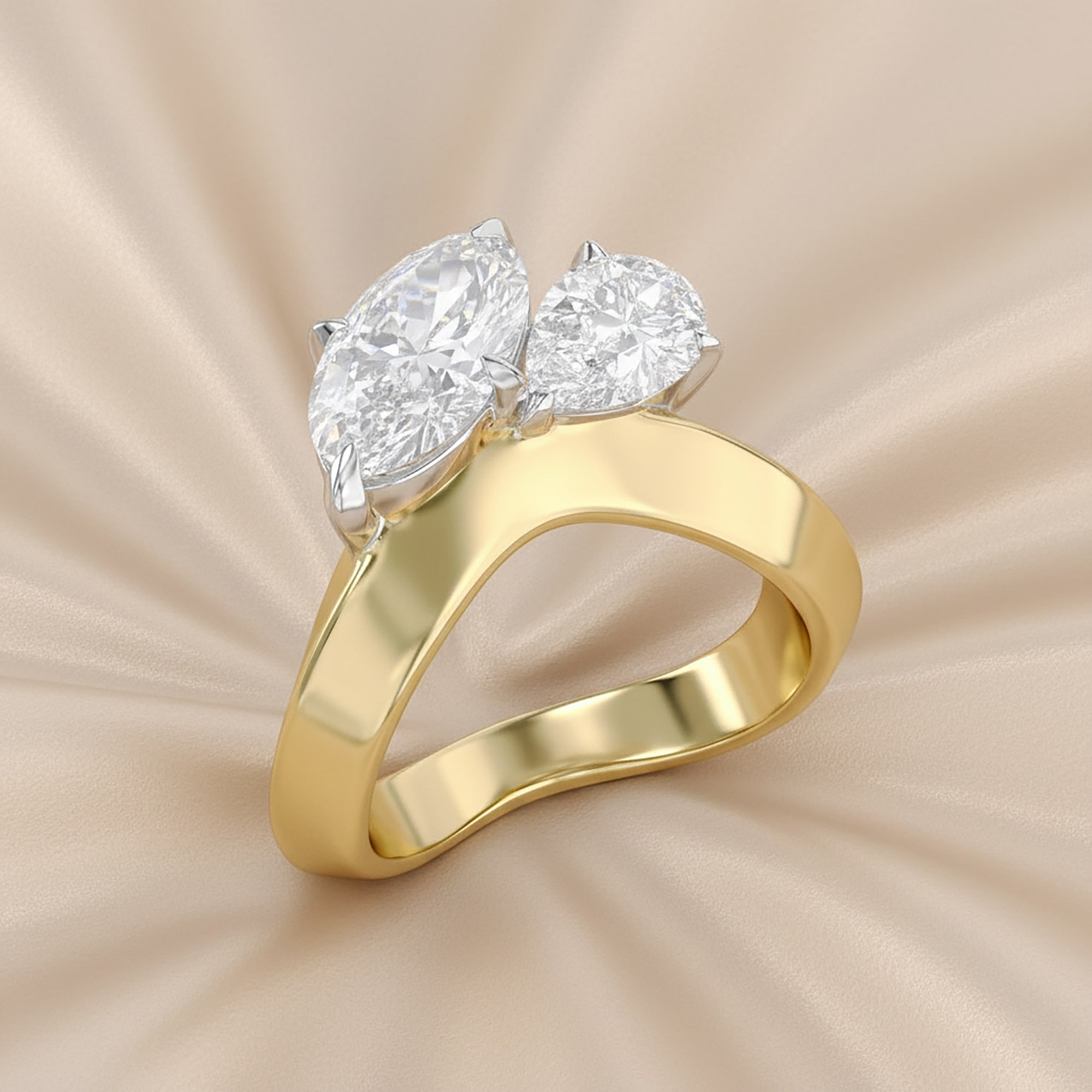 Toi Et Moi Ring 3.50 Carat Oval & Pear Lab Grown Diamond