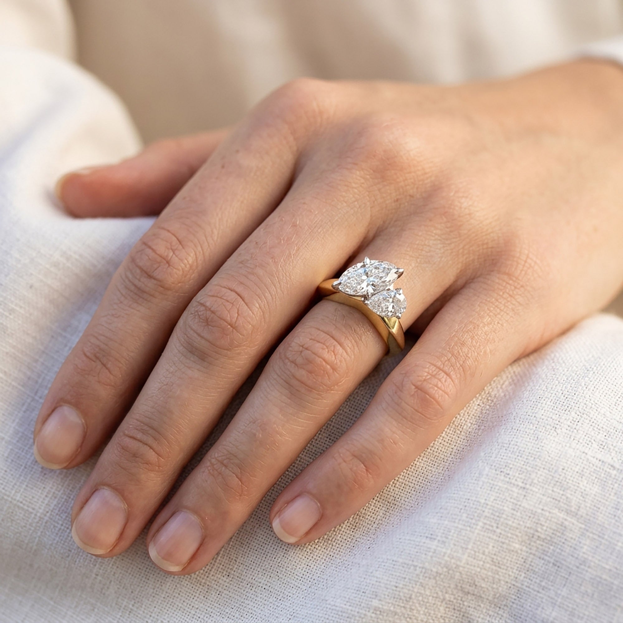 Toi Et Moi Ring 3.50 Carat Oval & Pear Lab Grown Diamond