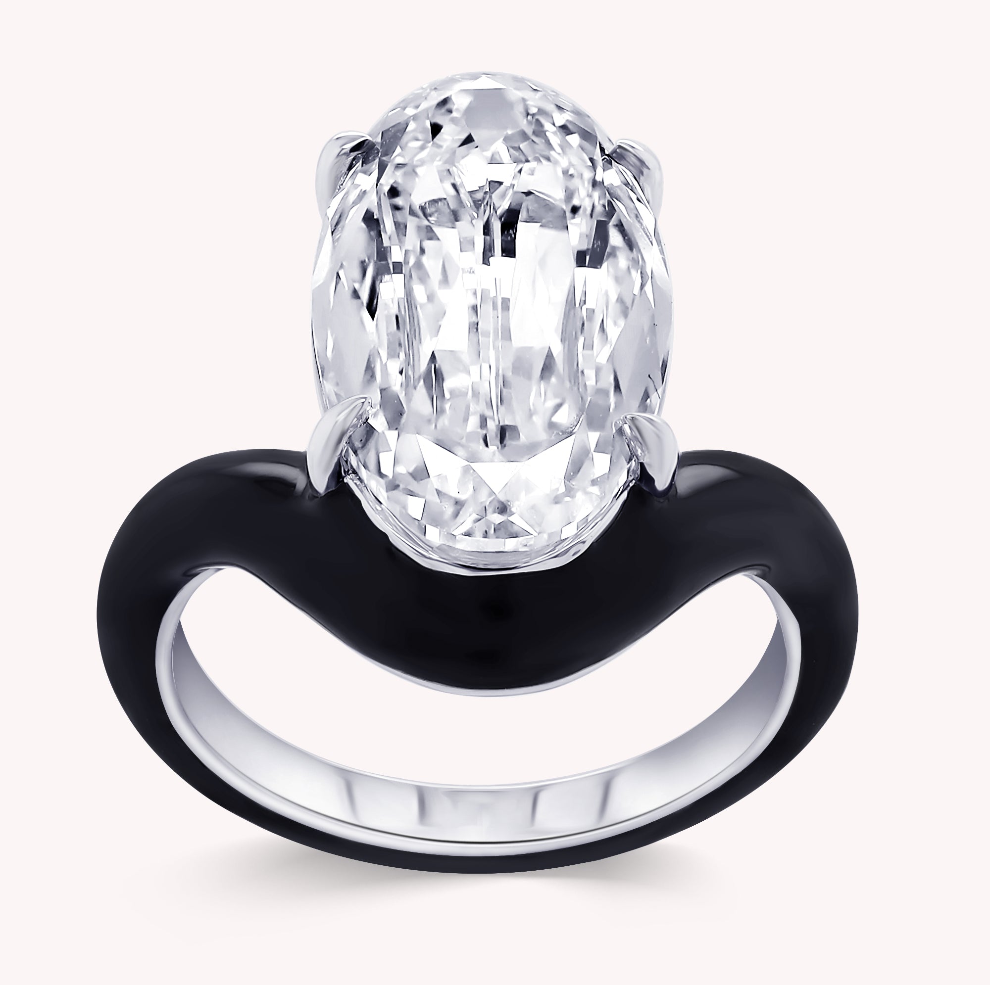 5.25 Carat Lab Grown Diamond Black Enamel Solitaire Ring