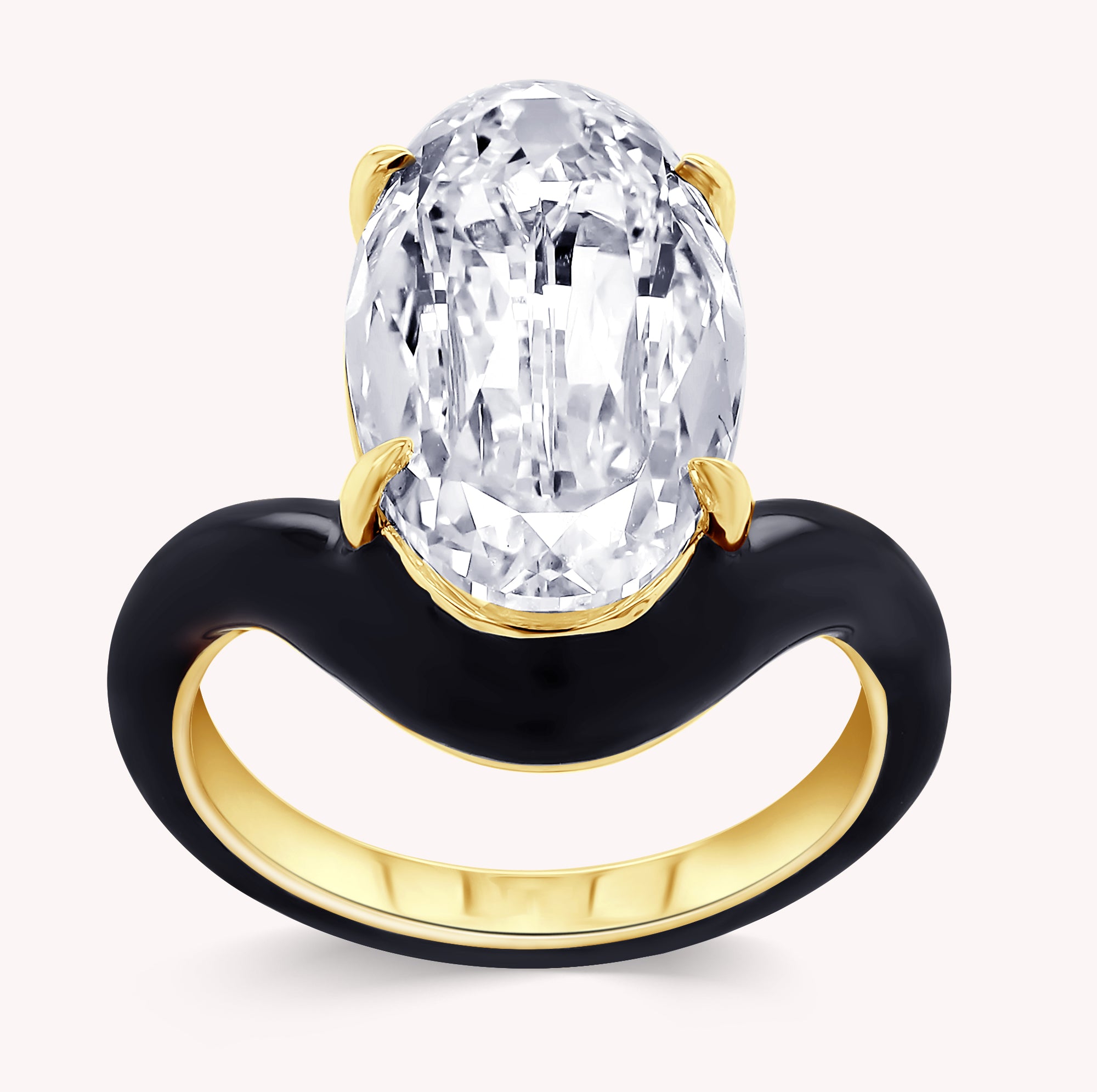 5.25 Carat Lab Grown Diamond Black Enamel Solitaire Ring