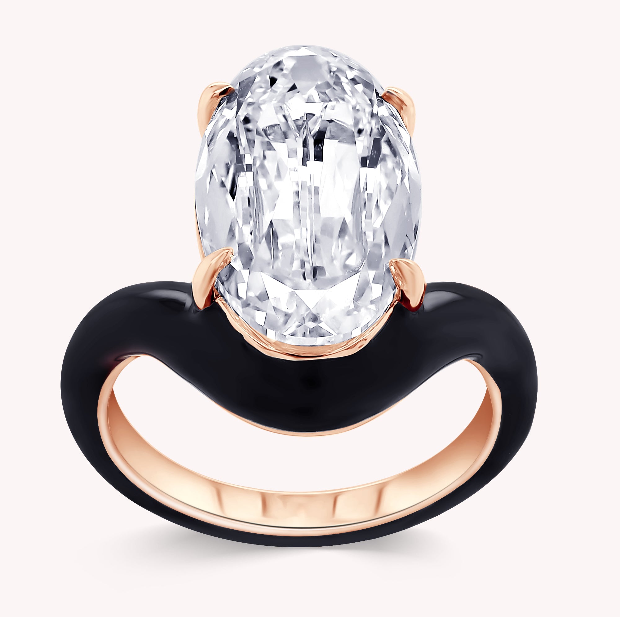 5.25 Carat Lab Grown Diamond Black Enamel Solitaire Ring