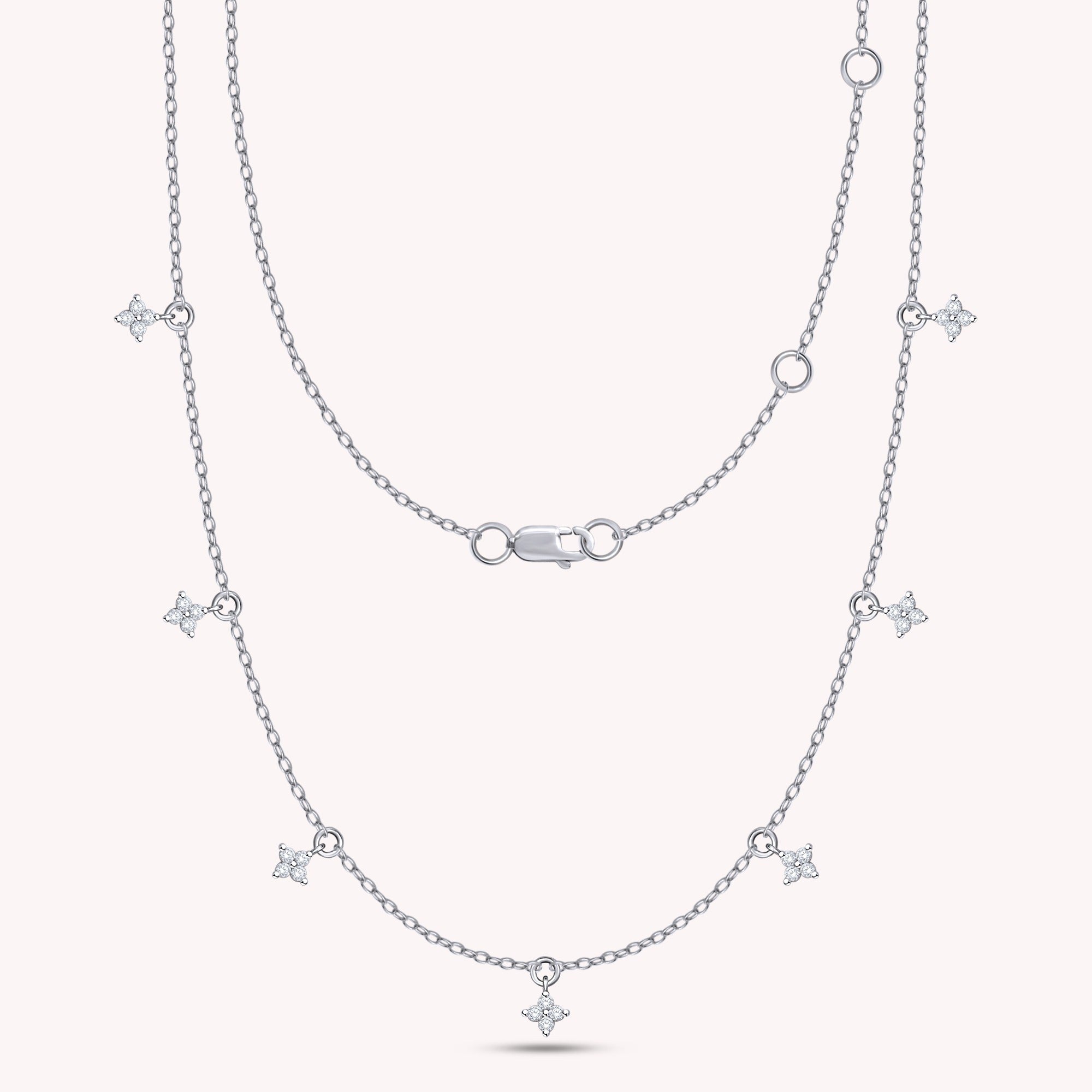 Tennis Flower Charm Necklace Round Lab Grown Diamond