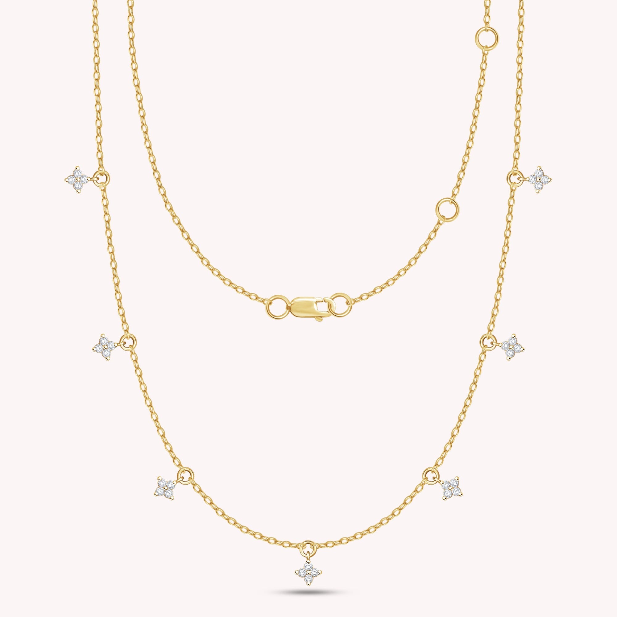 Tennis Flower Charm Necklace Round Lab Grown Diamond