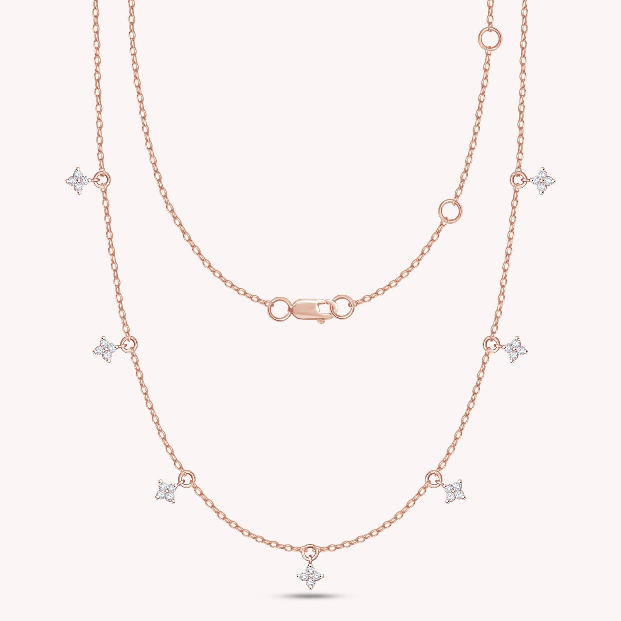 Tennis Flower Charm Necklace Round Lab Grown Diamond