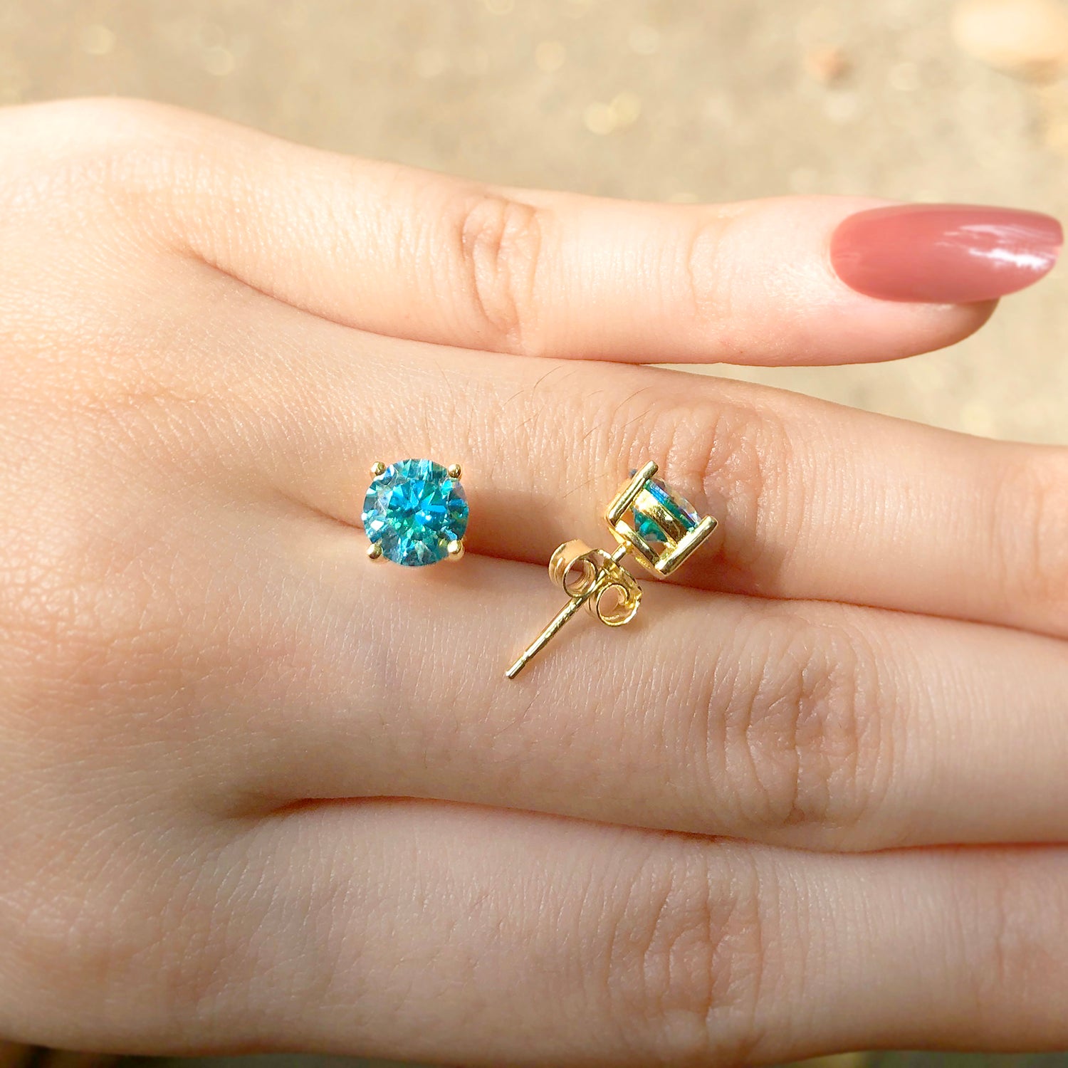 Solitaire Stud Earrings Simulated Birthstone 925 Sterling Silver