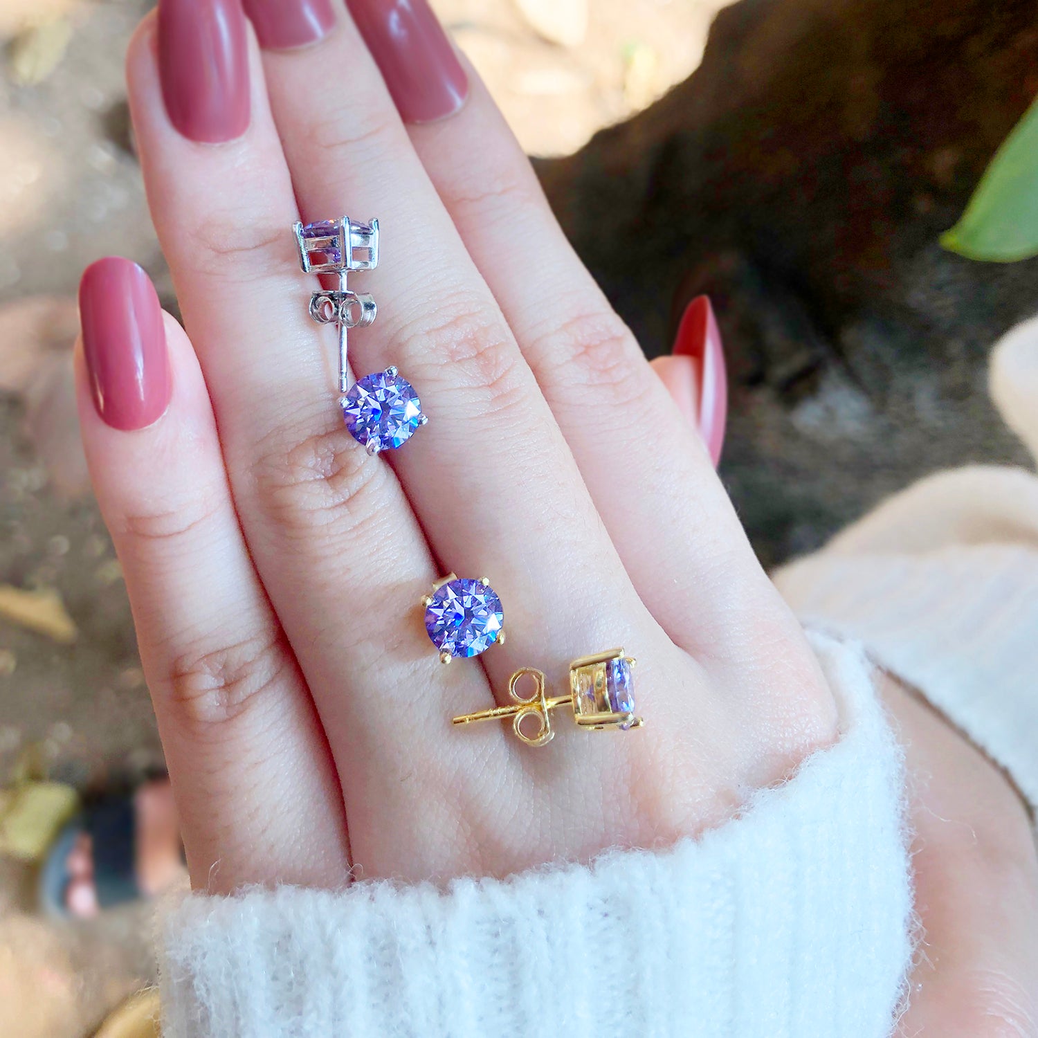 Solitaire Stud Earrings Simulated Birthstone 925 Sterling Silver