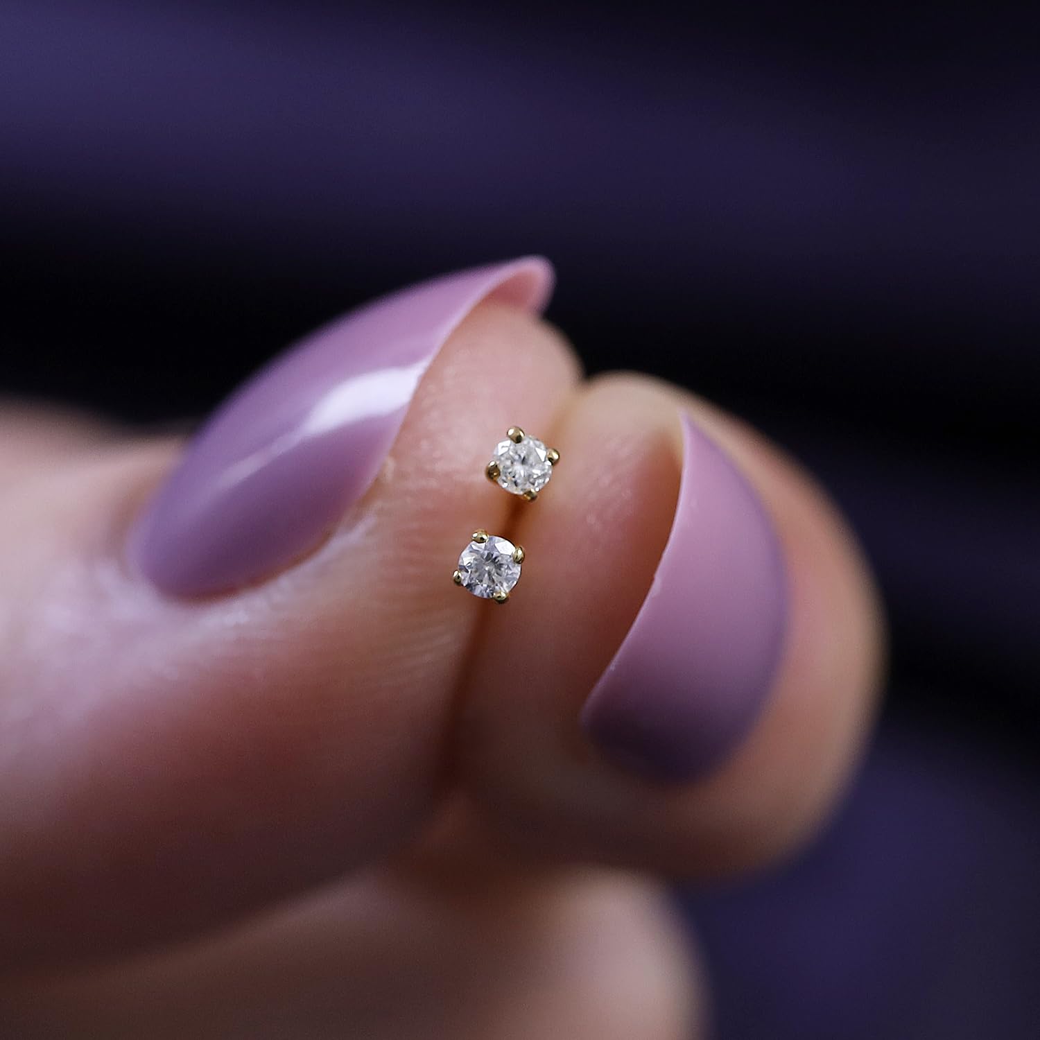 Natural Diamond Mini Stud Screw Back Earring in 14k Solid Gold | Cartilage Diamond Stud Earrings | Single or Pair | Very Small 1.7MM